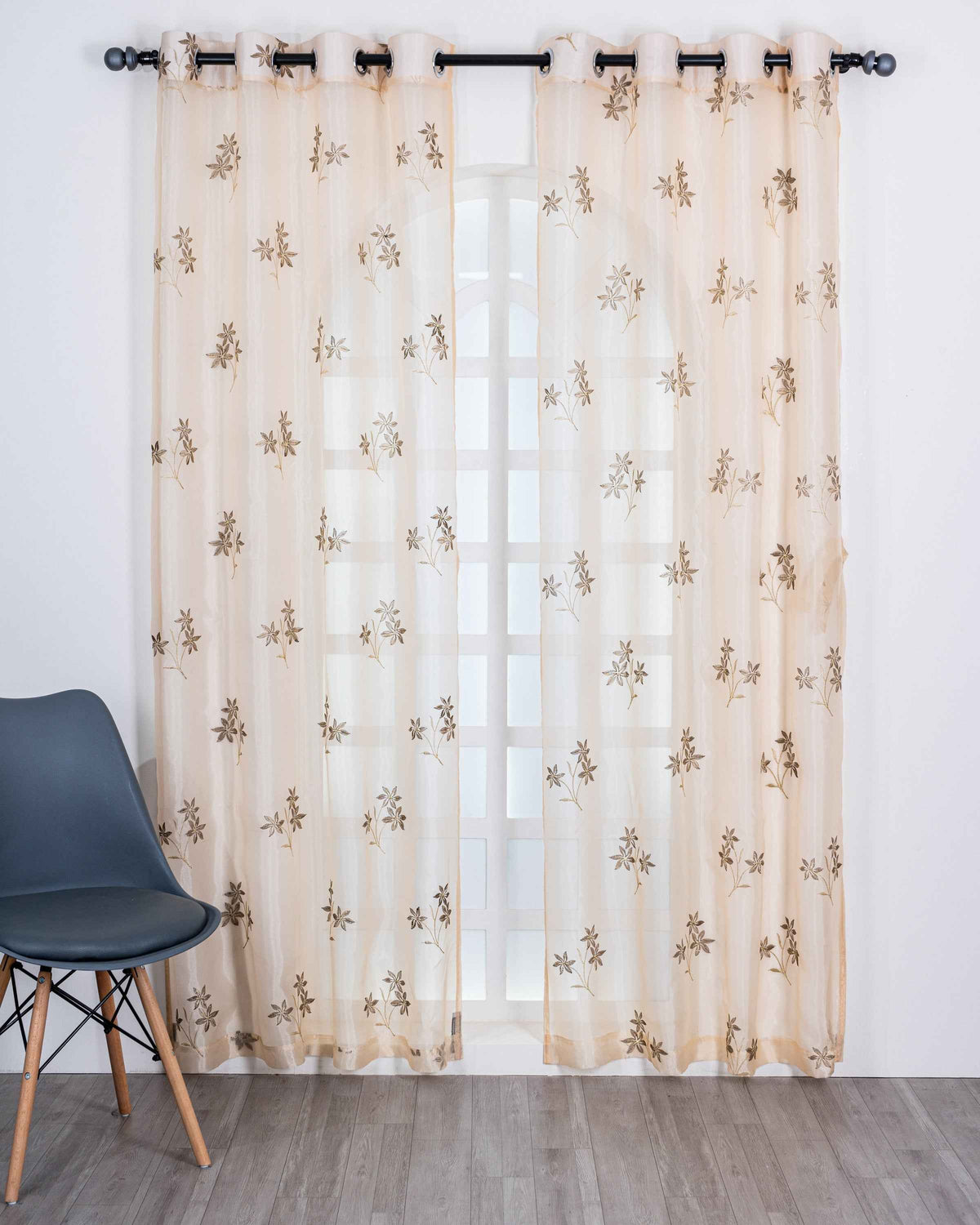Parda online Premium 3 Flower Embroidery Tissue Curtain with Soft & Durable Fabric