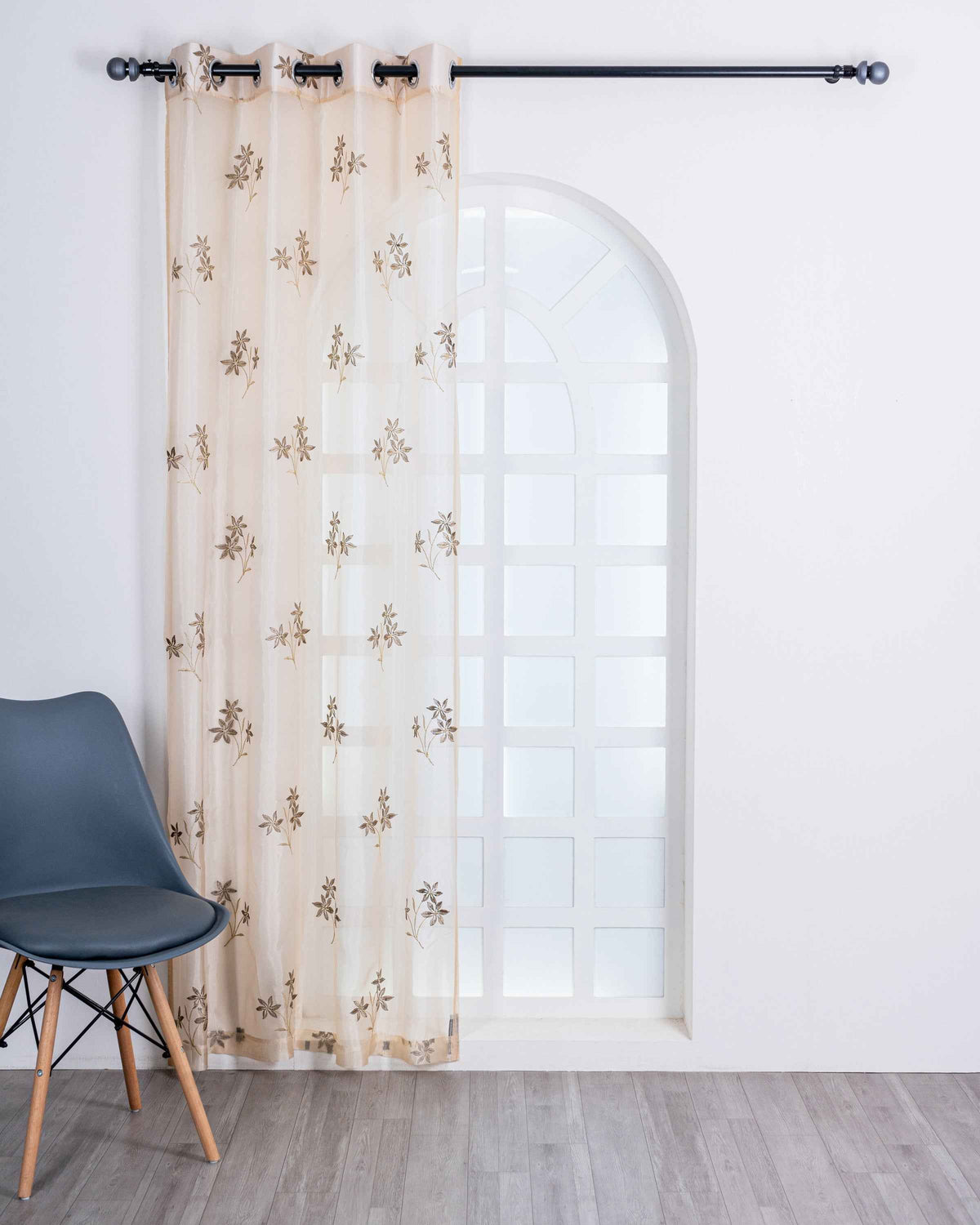 Parda online Premium 3 Flower Embroidery Tissue Curtain with Soft & Durable Fabric