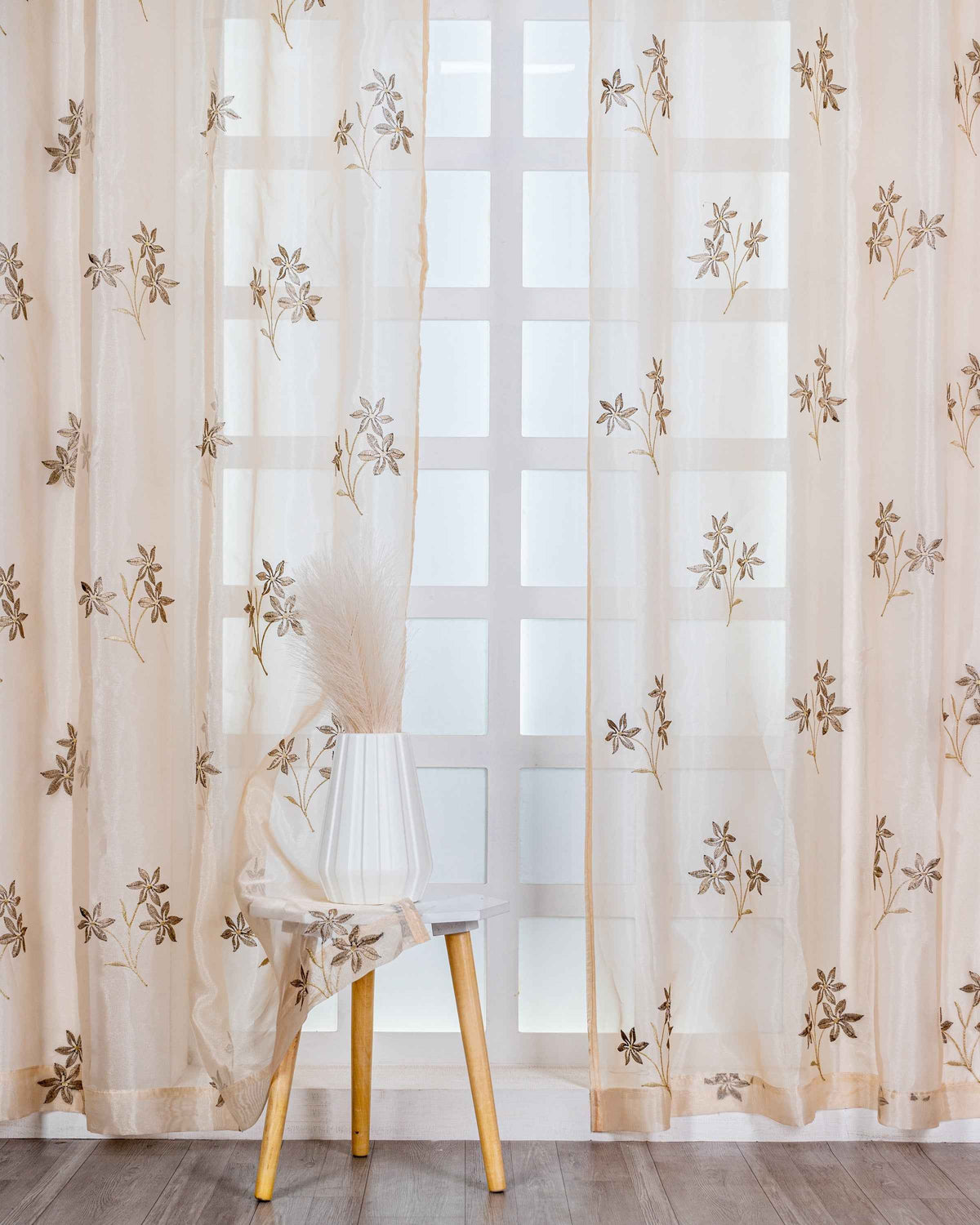 Parda online Premium 3 Flower Embroidery Tissue Curtain with Soft & Durable Fabric