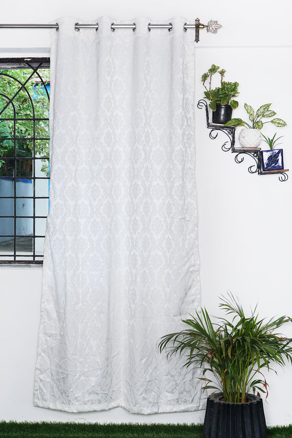 Parda online (7 ft Jacquard Damas Design Long Curtain (White) | Eyelet Window Curtain | Blended Jacquard Fabric | for Living Rooms and Bedrooms | 213 L x 121 W Centimeters