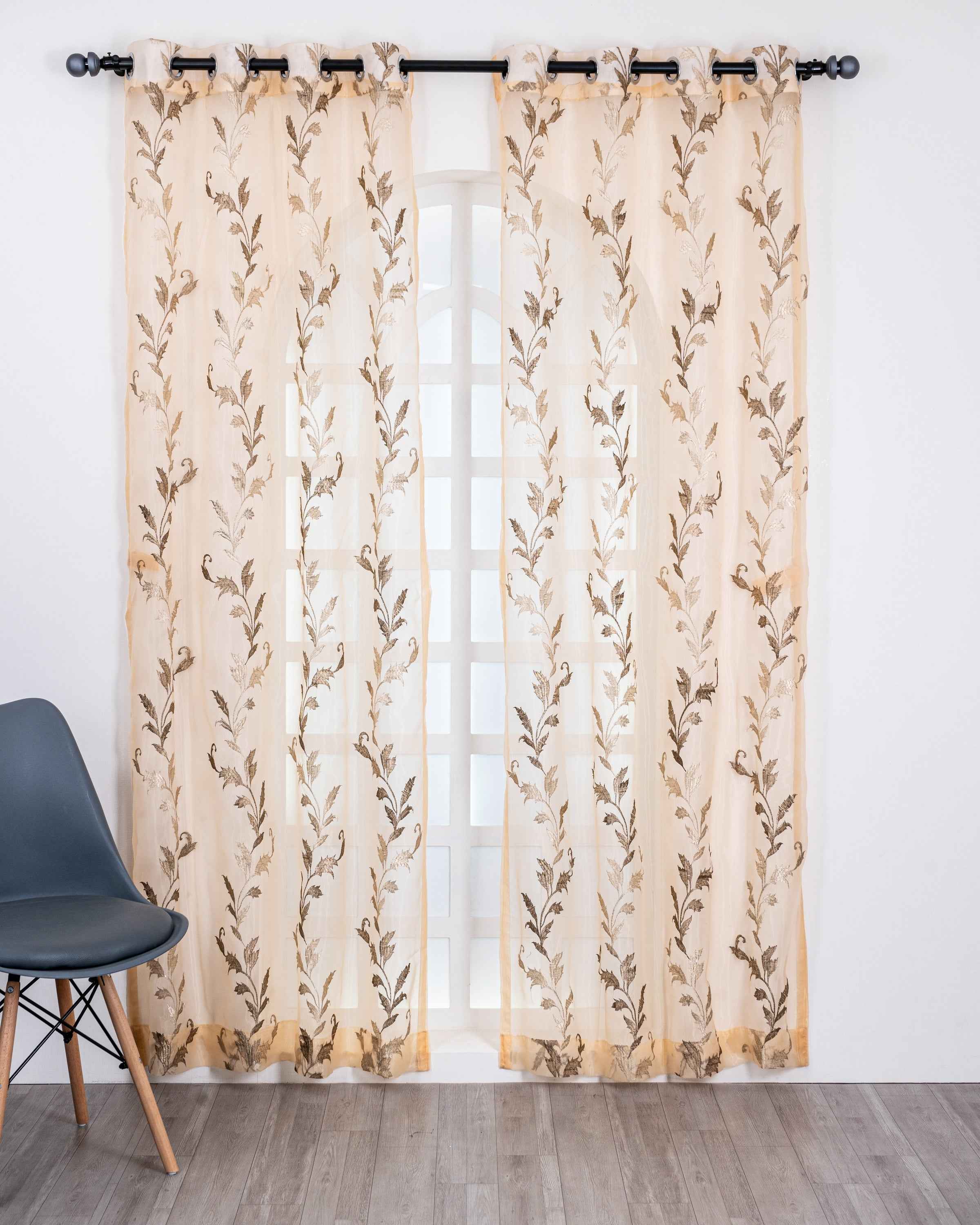 Parda online Premium Leaf Design Embroidery Tissue Curtain with Soft & Durable Fabric