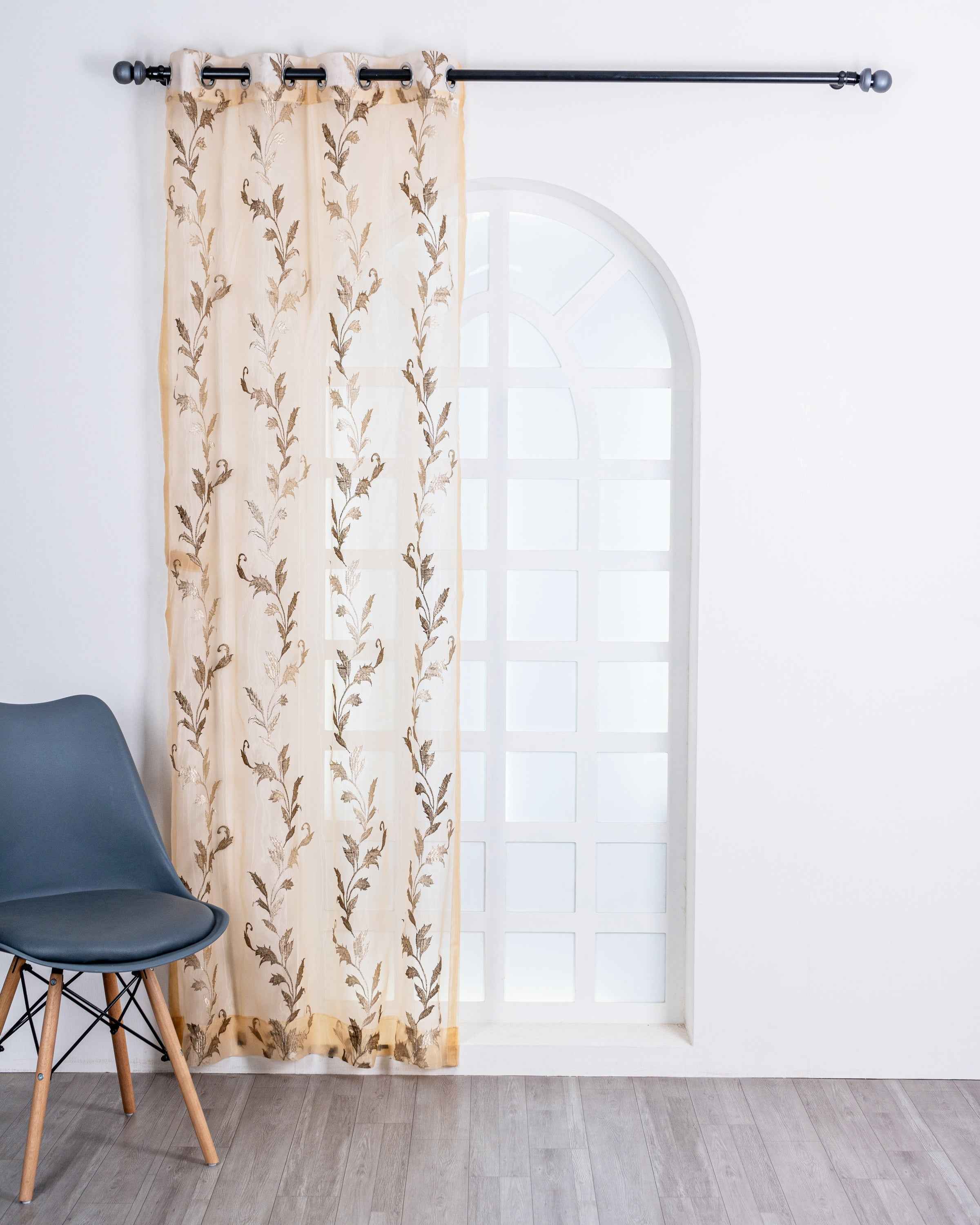 Parda online Premium Leaf Design Embroidery Tissue Curtain with Soft & Durable Fabric