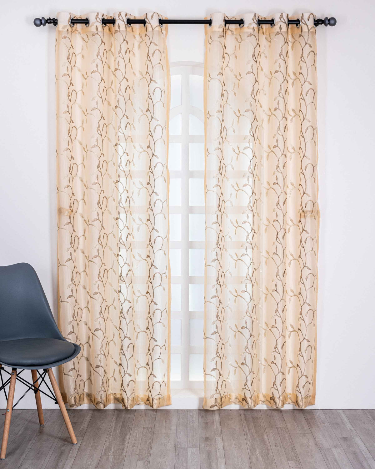 Parda online Premium Floral Design Embroidery Tissue Fabric Curtain with Soft & Durable