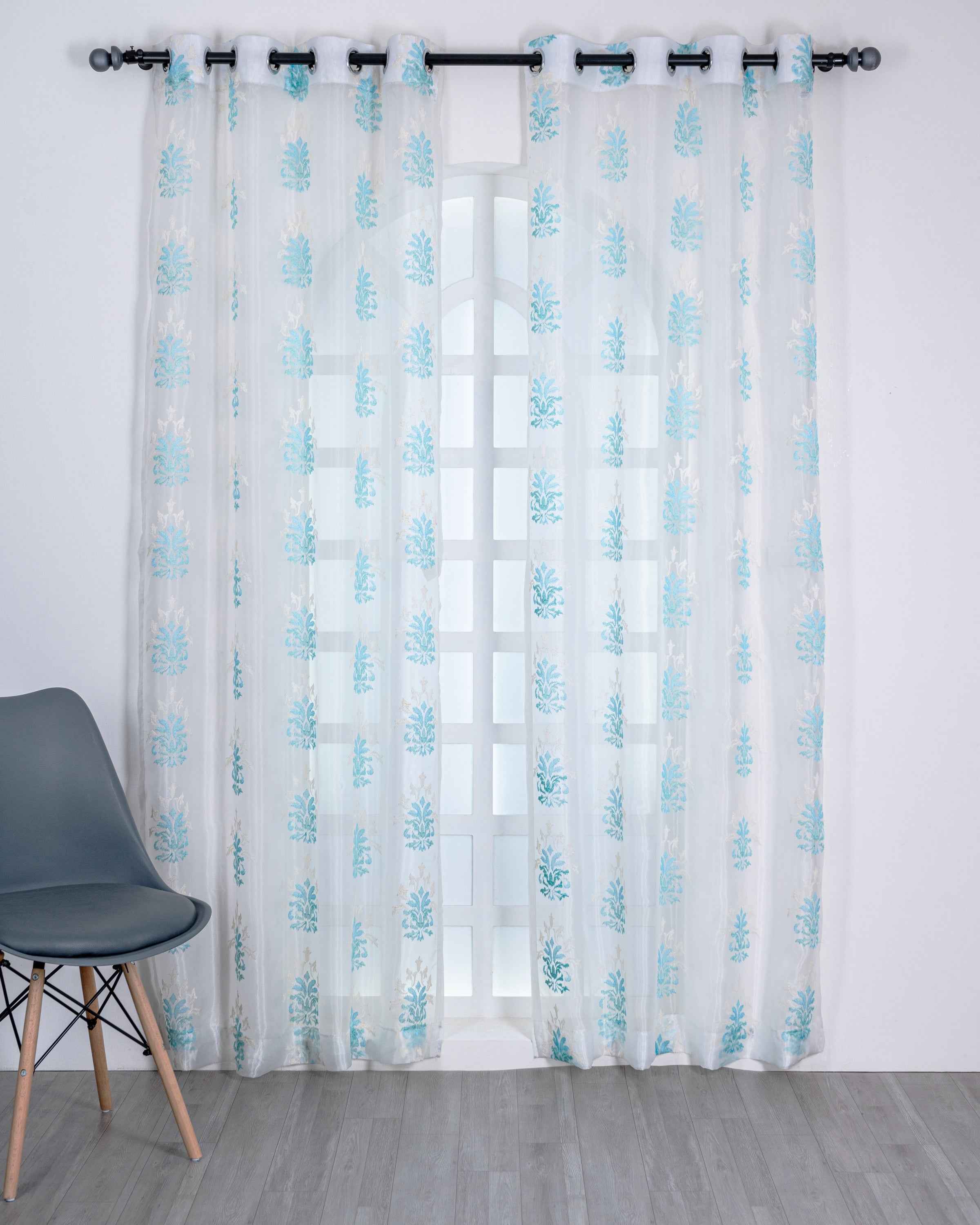 Parda online Premium Damas Design Embroidery Tissue Curtain with Soft & Durable Fabric