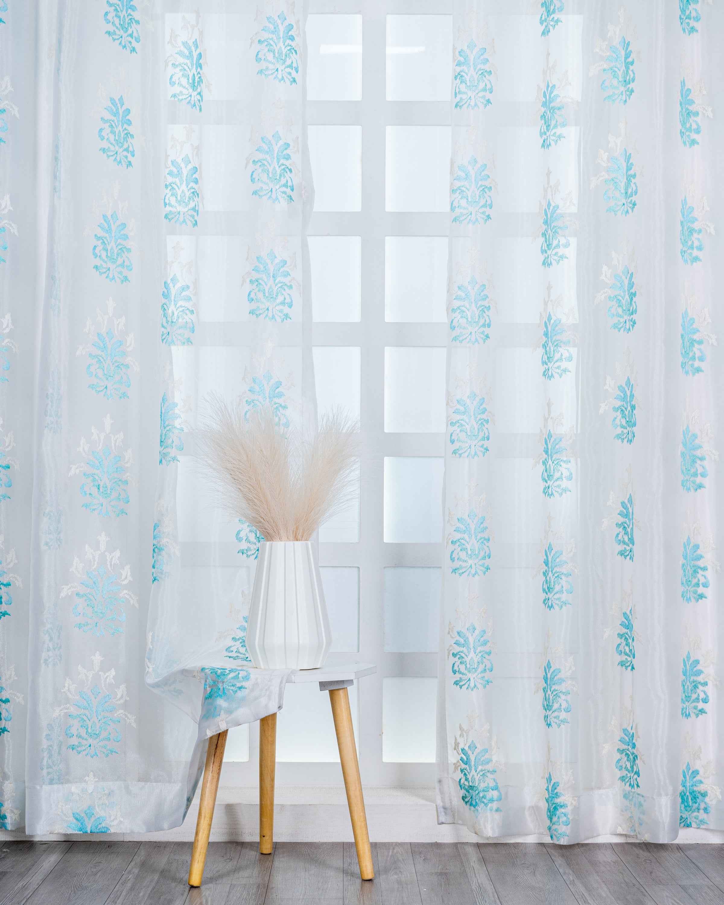 Parda online Premium Damas Design Embroidery Tissue Curtain with Soft & Durable Fabric