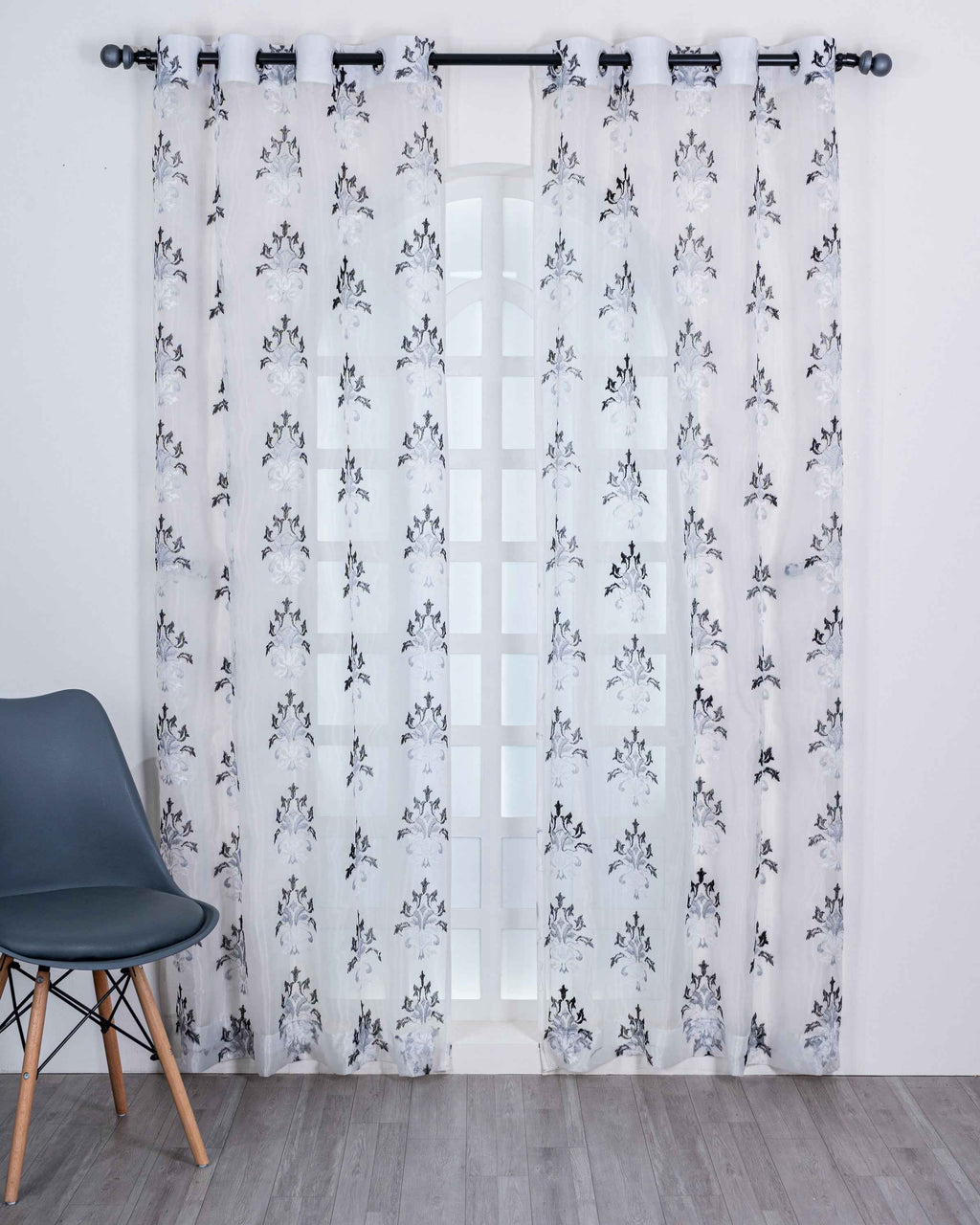 Parda online Premium Damas Design Embroidery Tissue Curtain with Soft & Durable Fabric