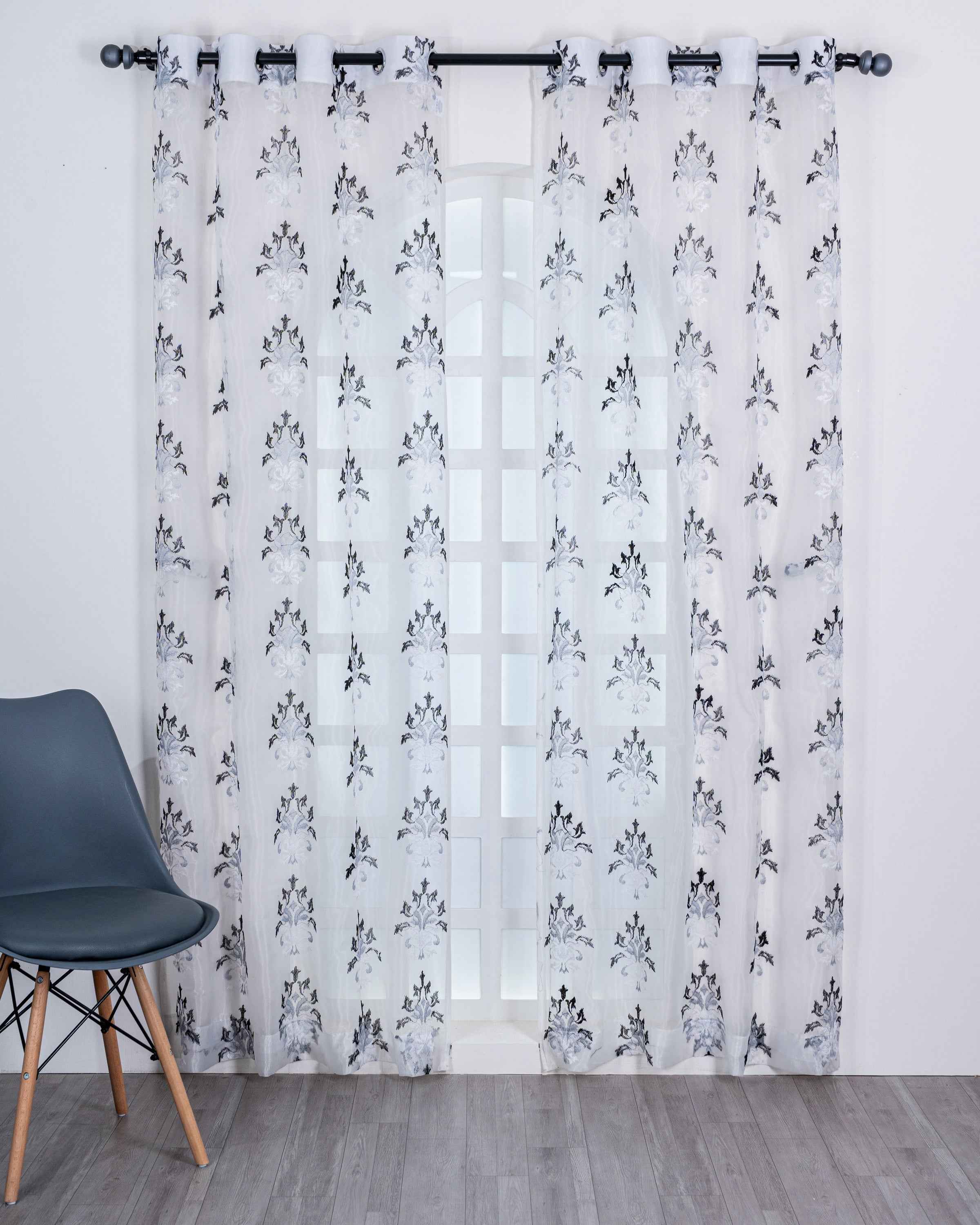 Parda online Premium Damas Design Embroidery Tissue Curtain with Soft & Durable Fabric