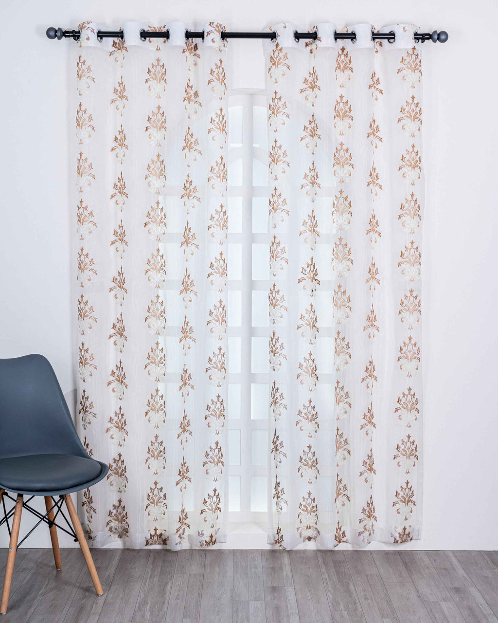 Parda online Premium Damas Design Embroidery Tissue Curtain with Soft & Durable Fabric