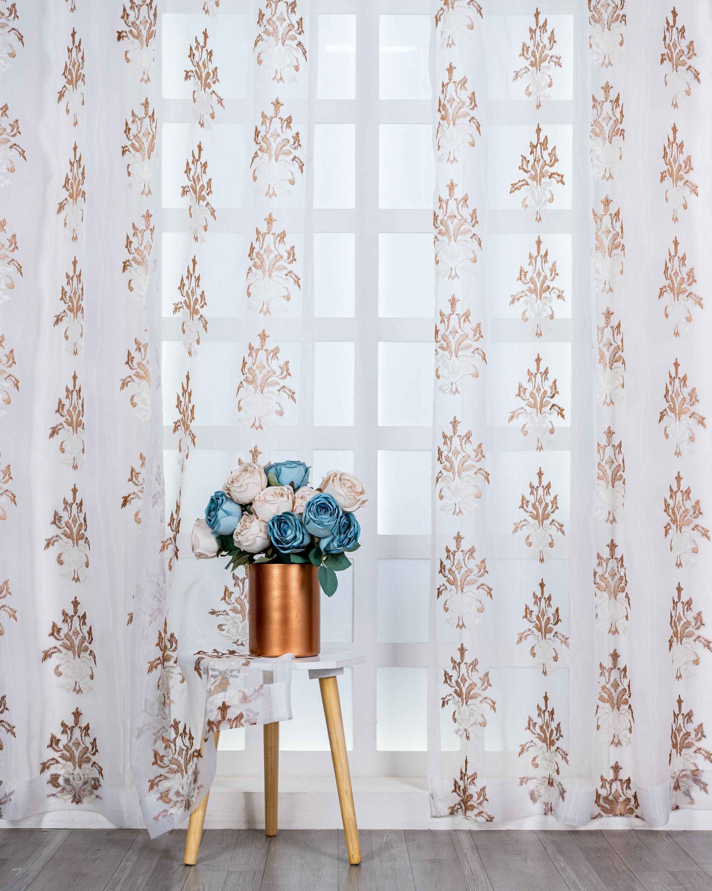 Parda online Premium Damas Design Embroidery Tissue Curtain with Soft & Durable Fabric