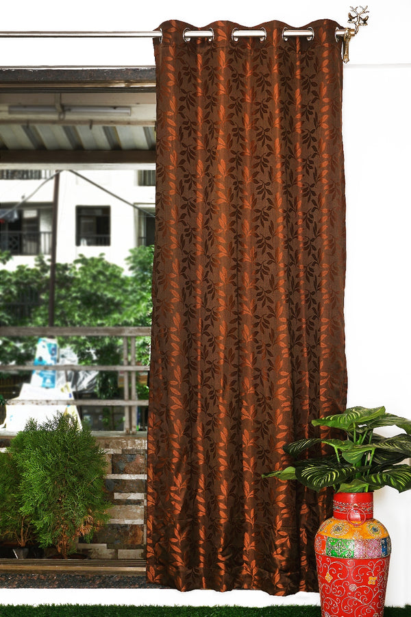 Jacquard Fabric Leaf Design Eyelet Window Curtain