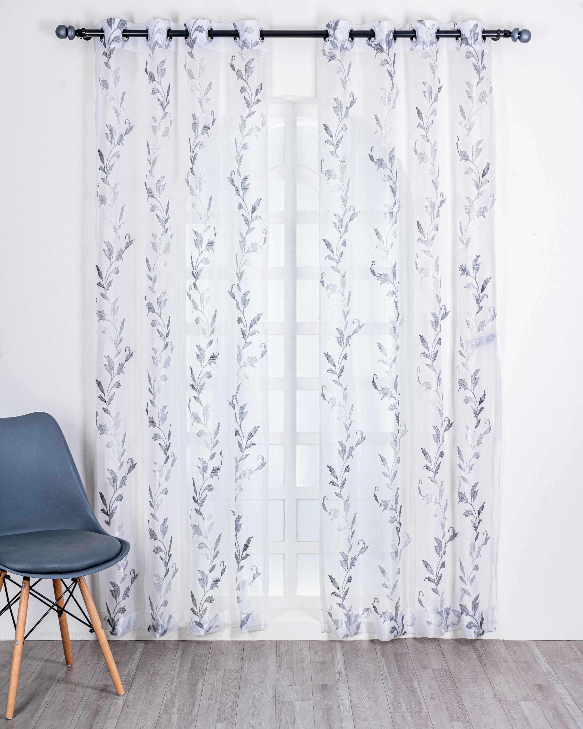 Parda online Premium Leaf Design Embroidery Tissue Curtain with Soft & Durable Fabric