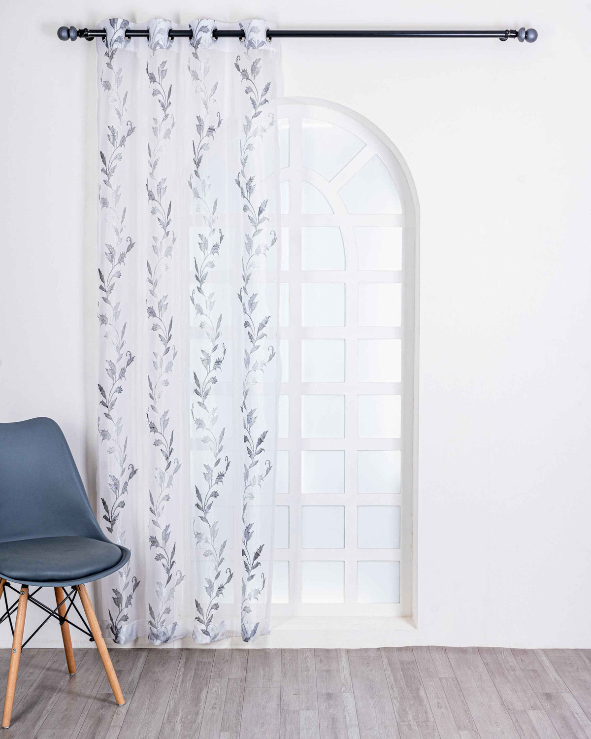 Parda online Premium Leaf Design Embroidery Tissue Curtain with Soft & Durable Fabric