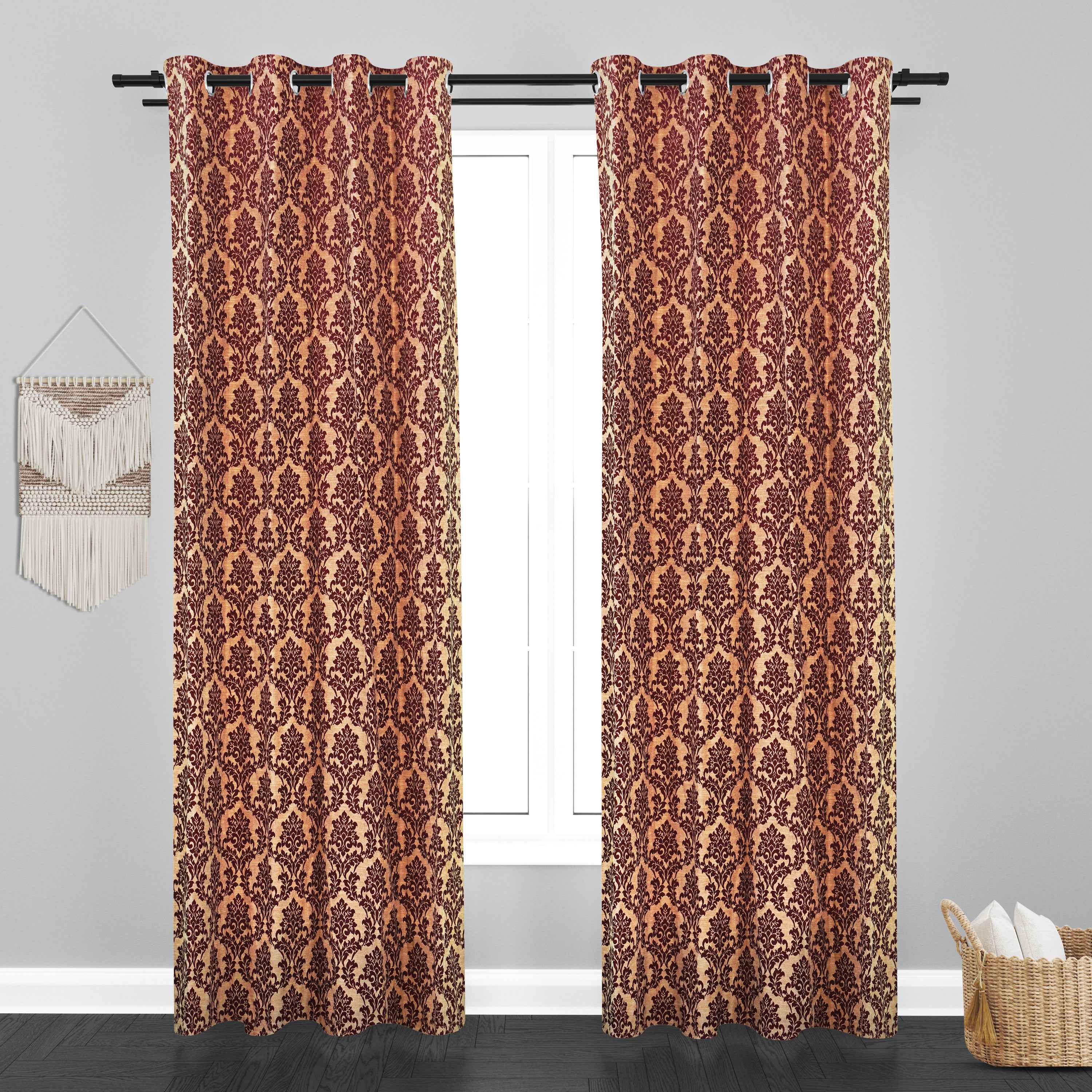 Glamour Floral Design Soft Jaquard Fabric Curtain - Wine