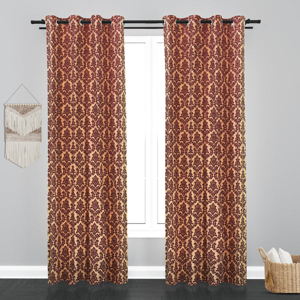 Glamour Floral Design Soft Jaquard Fabric Curtain - Wine