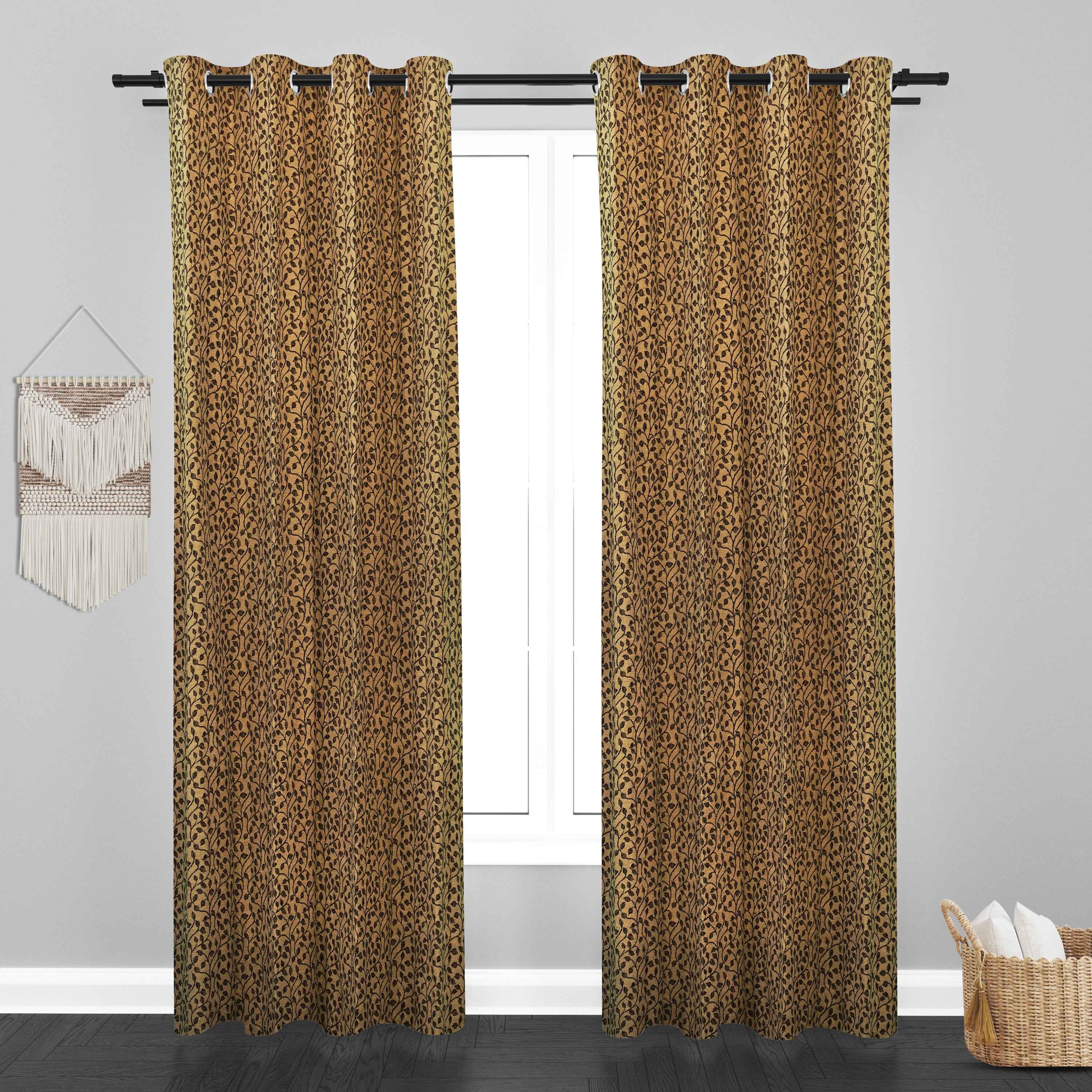 Glamour Small Keaf Design Soft Jaquard Fabric Curtain - Brown