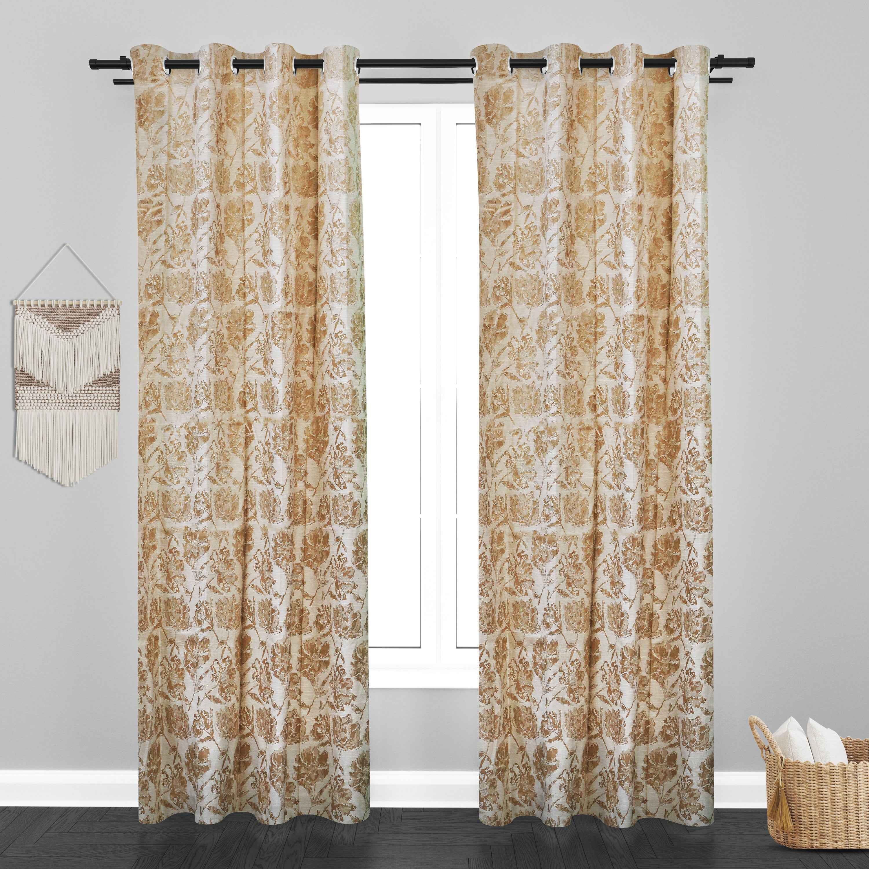Glamour Floral Leaf Design Soft Jaquard Fabric Curtain - Ivory