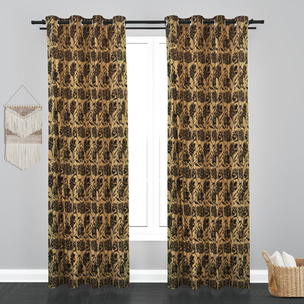 Glamour Floral Leaf Design Soft Jaquard Fabric Curtain -Brown
