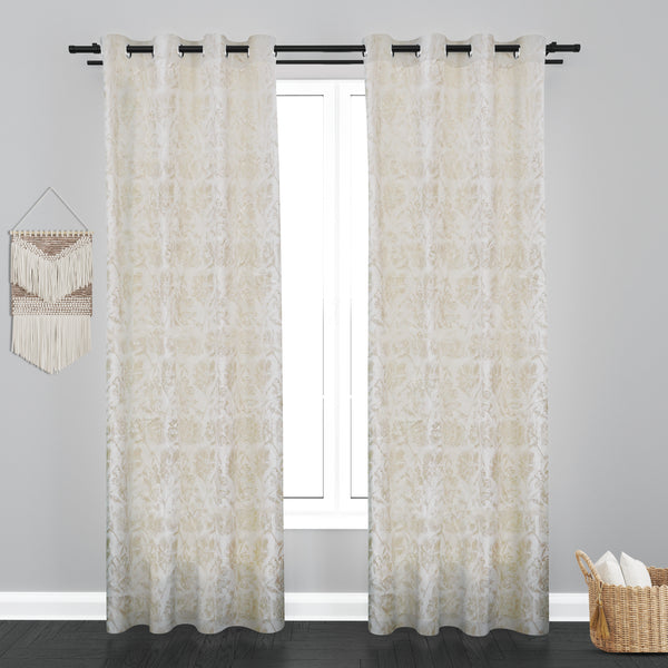 Glamour Floral Leaf Design Soft Jaquard Fabric Curtain - Off White