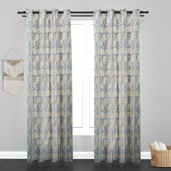 Glamour Floral Leaf Design Soft Jaquard Fabric Curtain - Grey