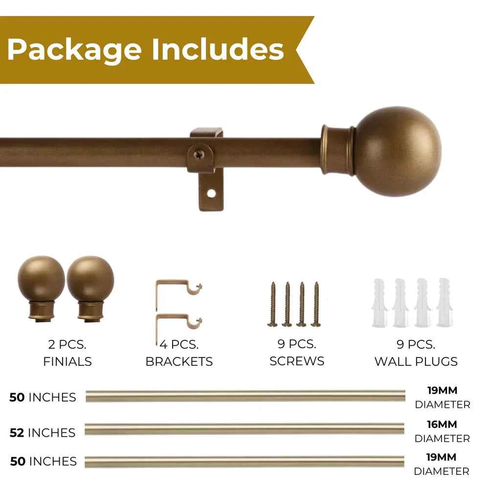 GOLD BALL FINIAL EXTENDABLE  ROD GOLD 19MM (HARDWARE INCLUDED)