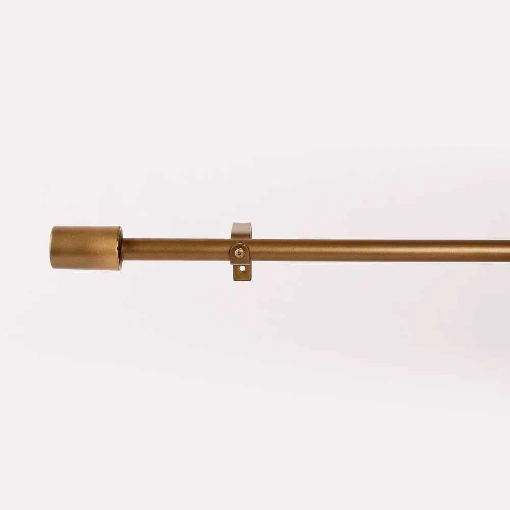Golden Matte Finial Extendable Single Curtain Rod Gold 19MM (Hardware Included)