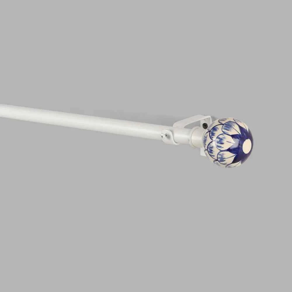 Handpainted Floral Ceramic Finial Extendable Curtain Rod White 19MM (Hardware Included)