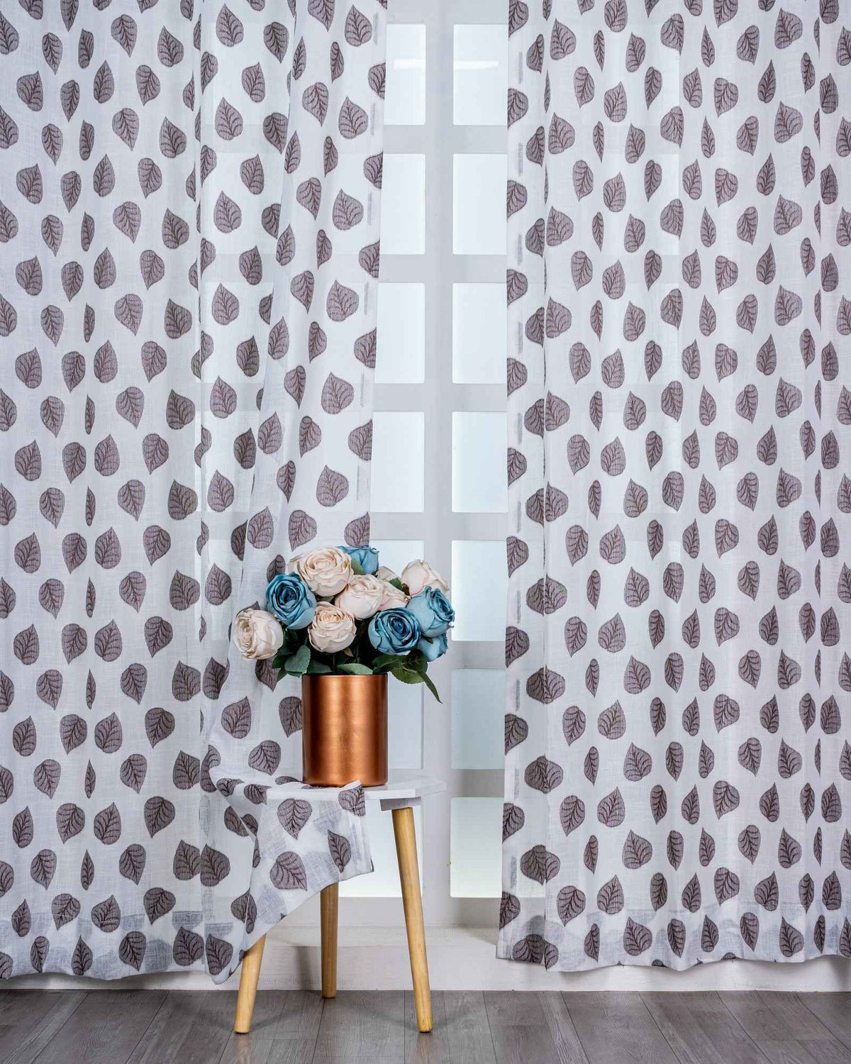 Parda online Premium Jacquard Linen Curtain with Leaf Design with Soft & Durable Fabric
