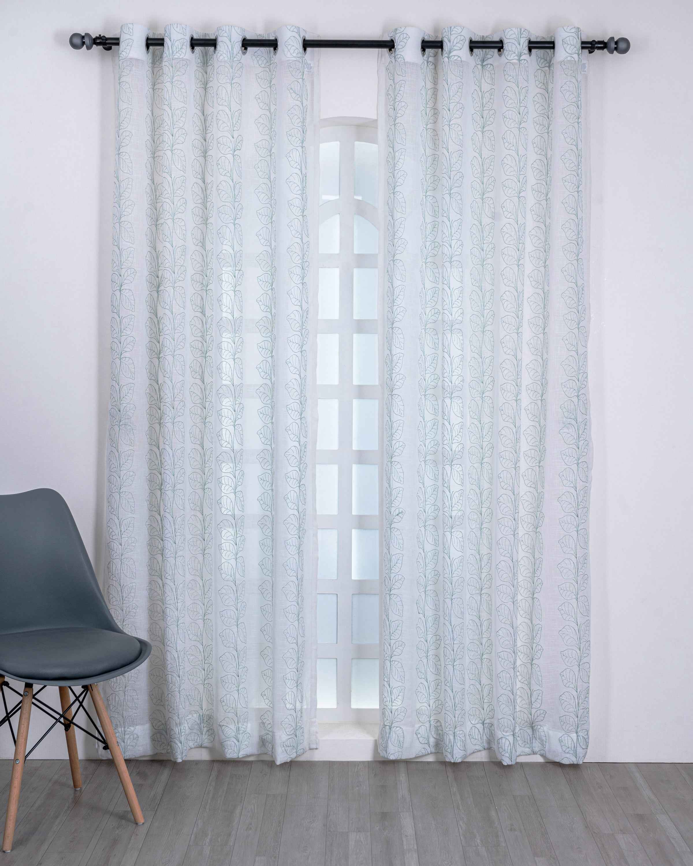 Parda online Premium Embroidery Linen Curtain with Soft & Durable Fabric - Leaf Design