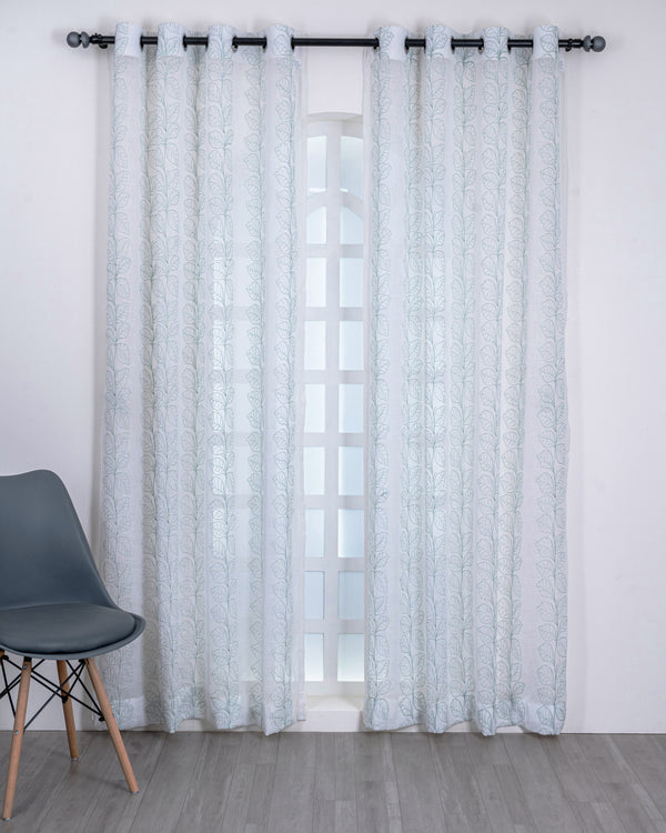 Parda online Premium Embroidery Linen Curtain with Soft & Durable Fabric - Leaf Design