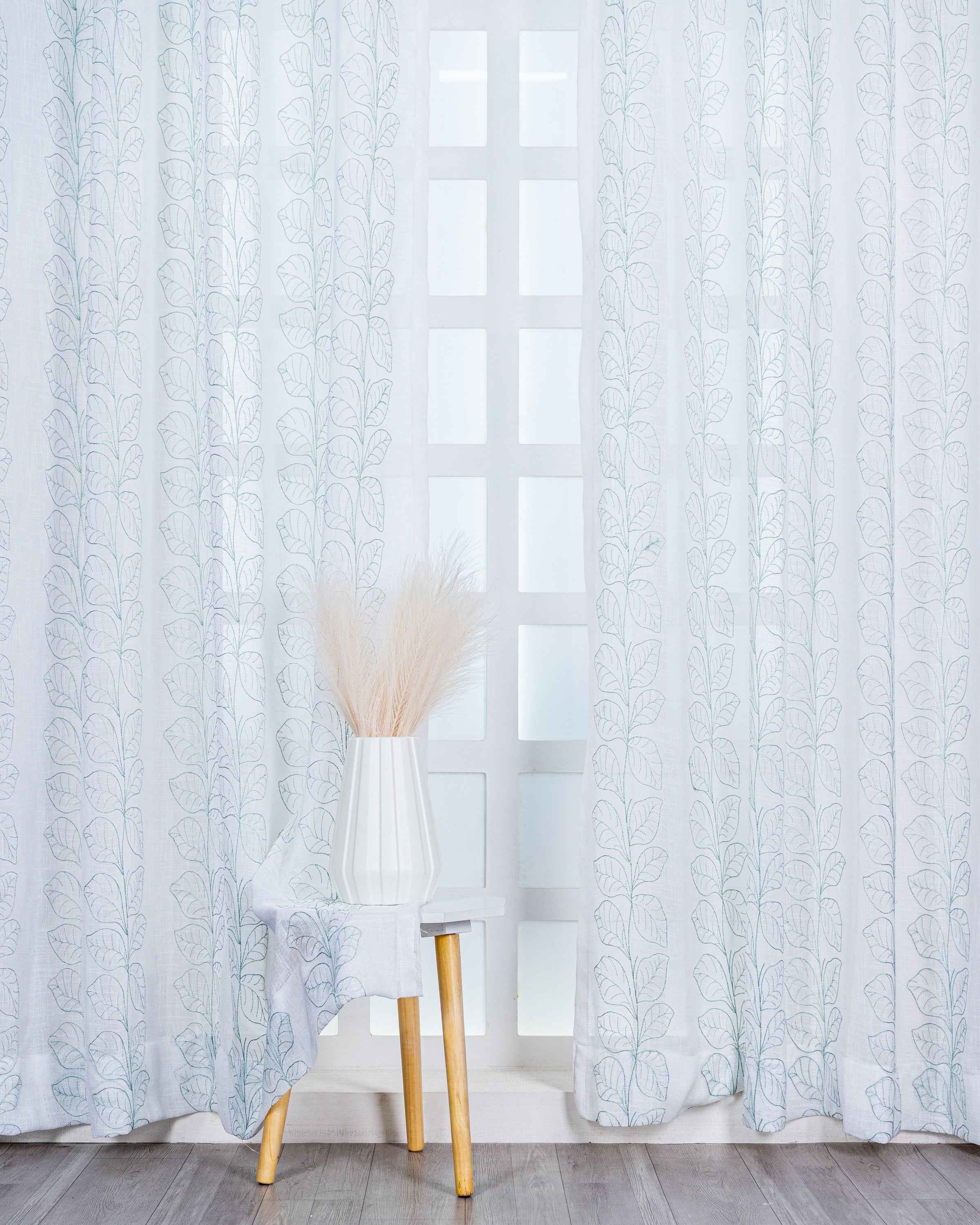 Parda online Premium Embroidery Linen Curtain with Soft & Durable Fabric - Leaf Design