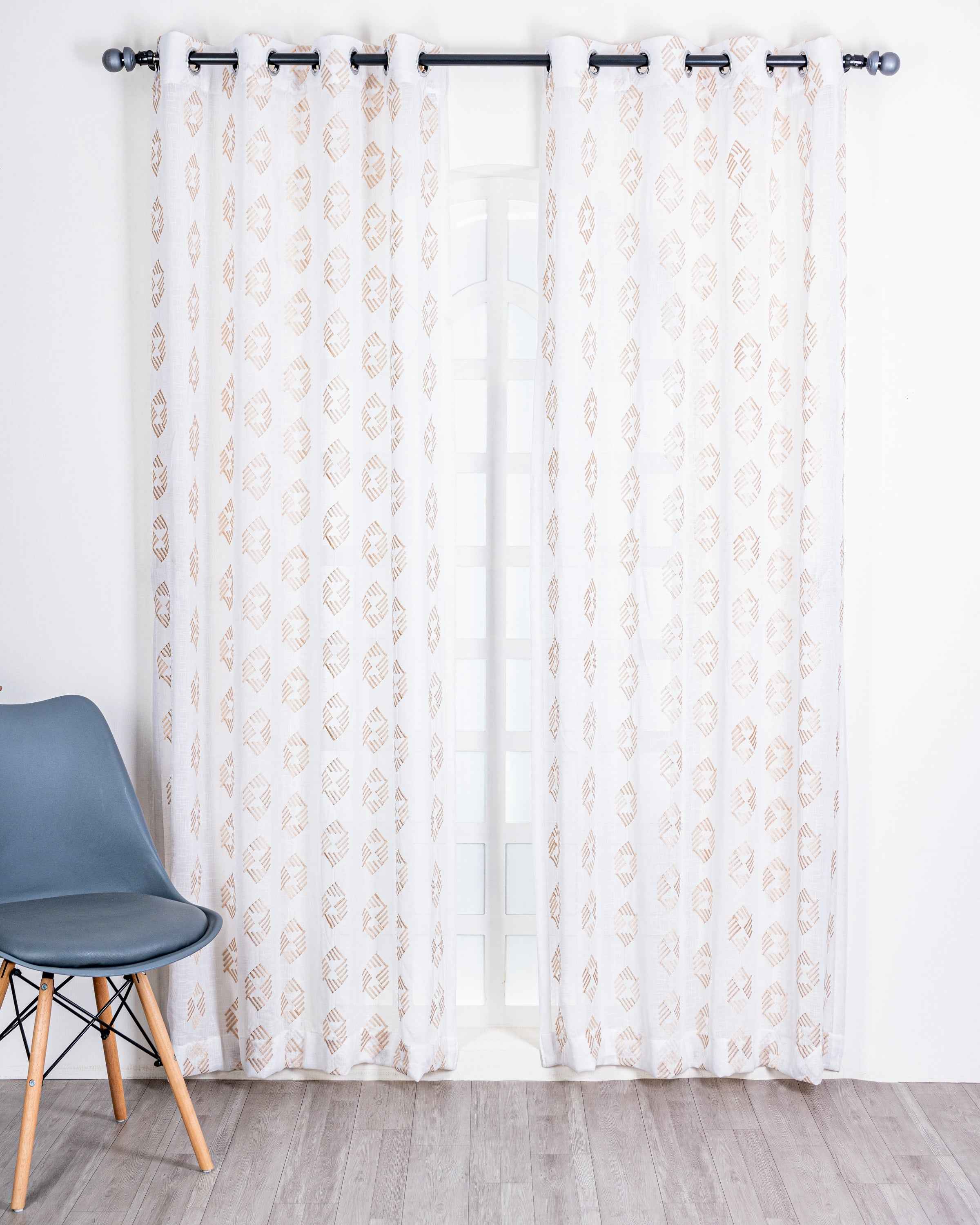 Parda online Premium Embroidery Linen Curtain with Soft & Durable Fabric - Rombus Design