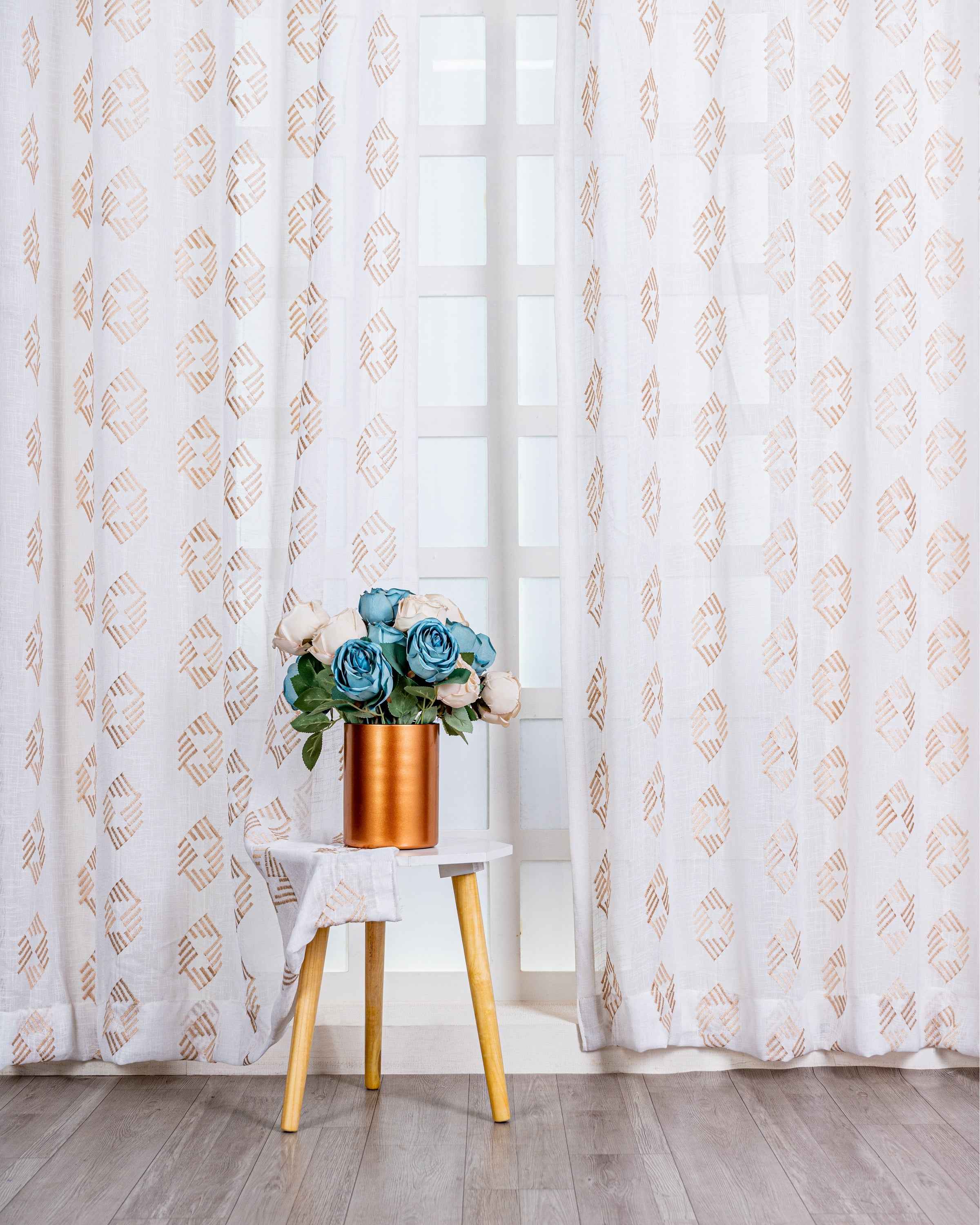 Parda online Premium Embroidery Linen Curtain with Soft & Durable Fabric - Rombus Design