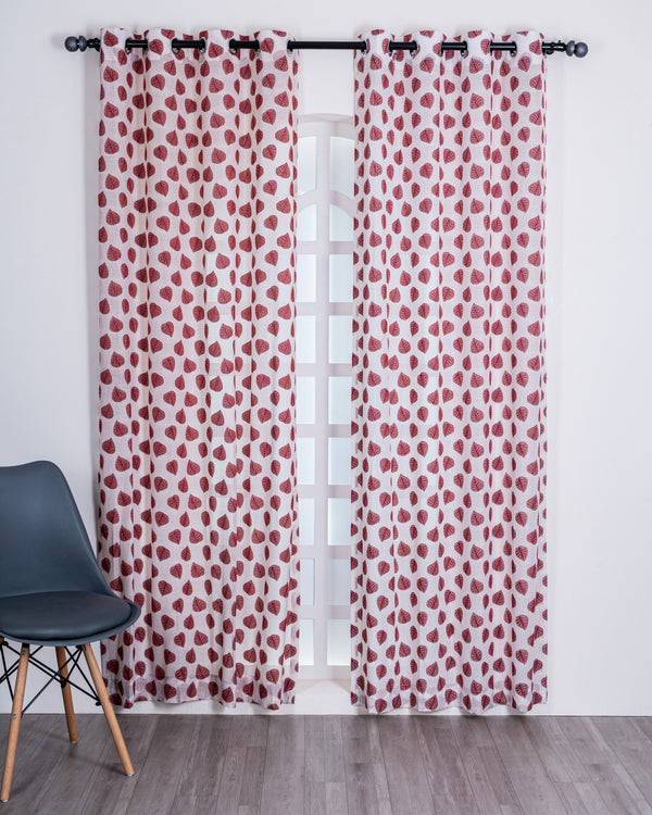 Parda online Premium Jacquard Linen Curtain with Red Leaf Design with Soft & Durable Fabric