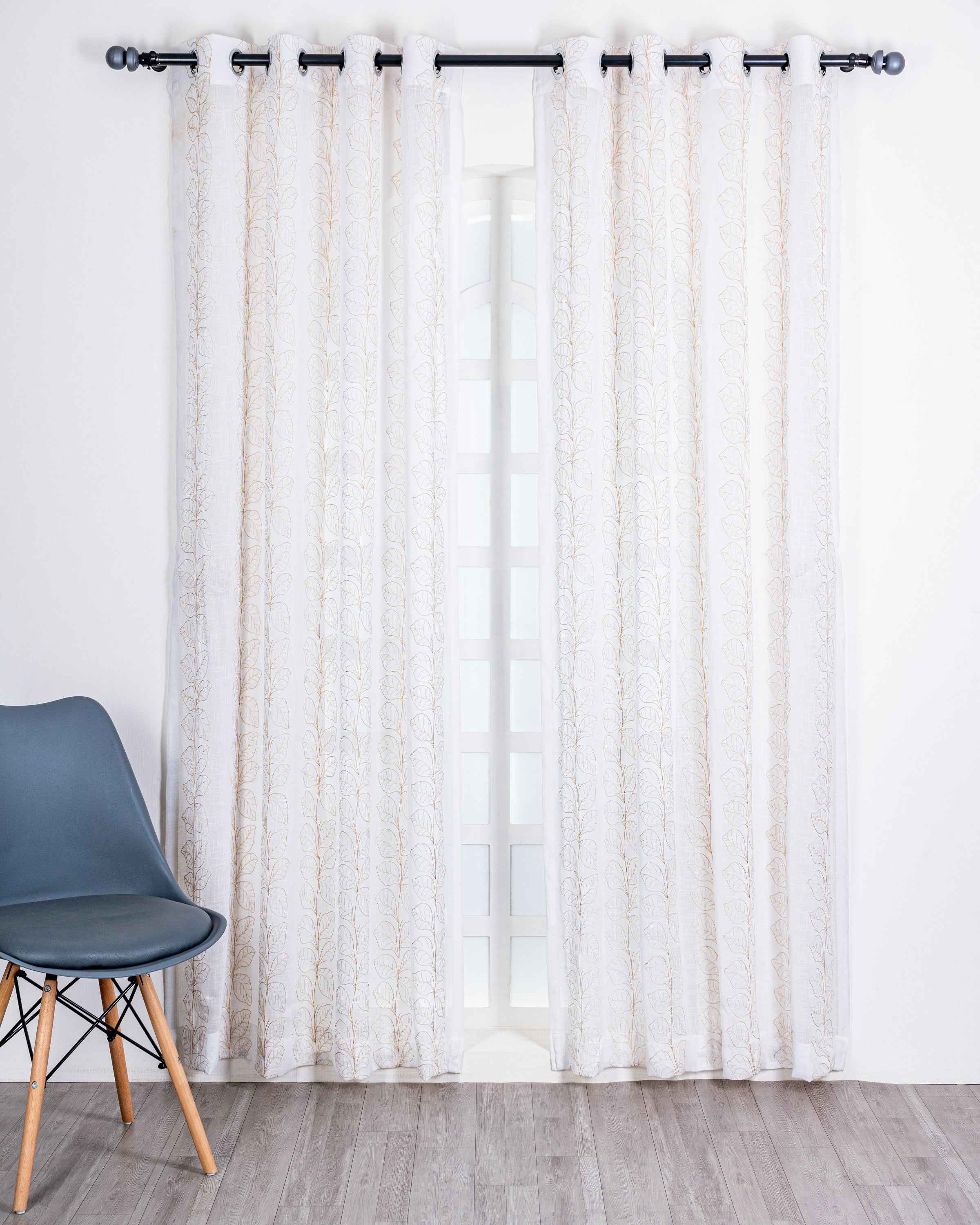 Parda online Premium Embroidery Linen Curtain with Soft & Durable Fabric - Leaf Design