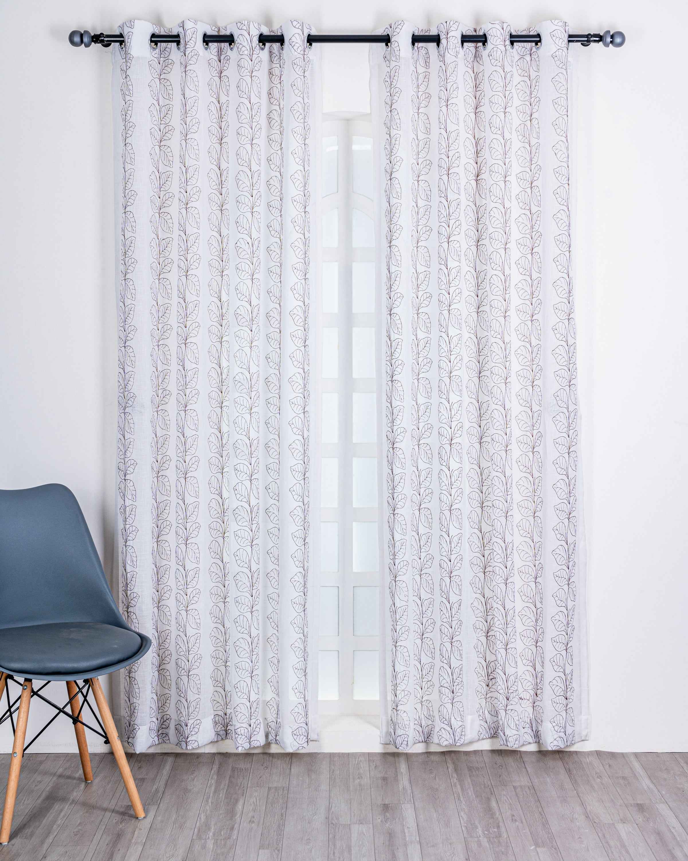 Parda online Premium Embroidery Linen Curtain with Soft & Durable Fabric - Leaf Design