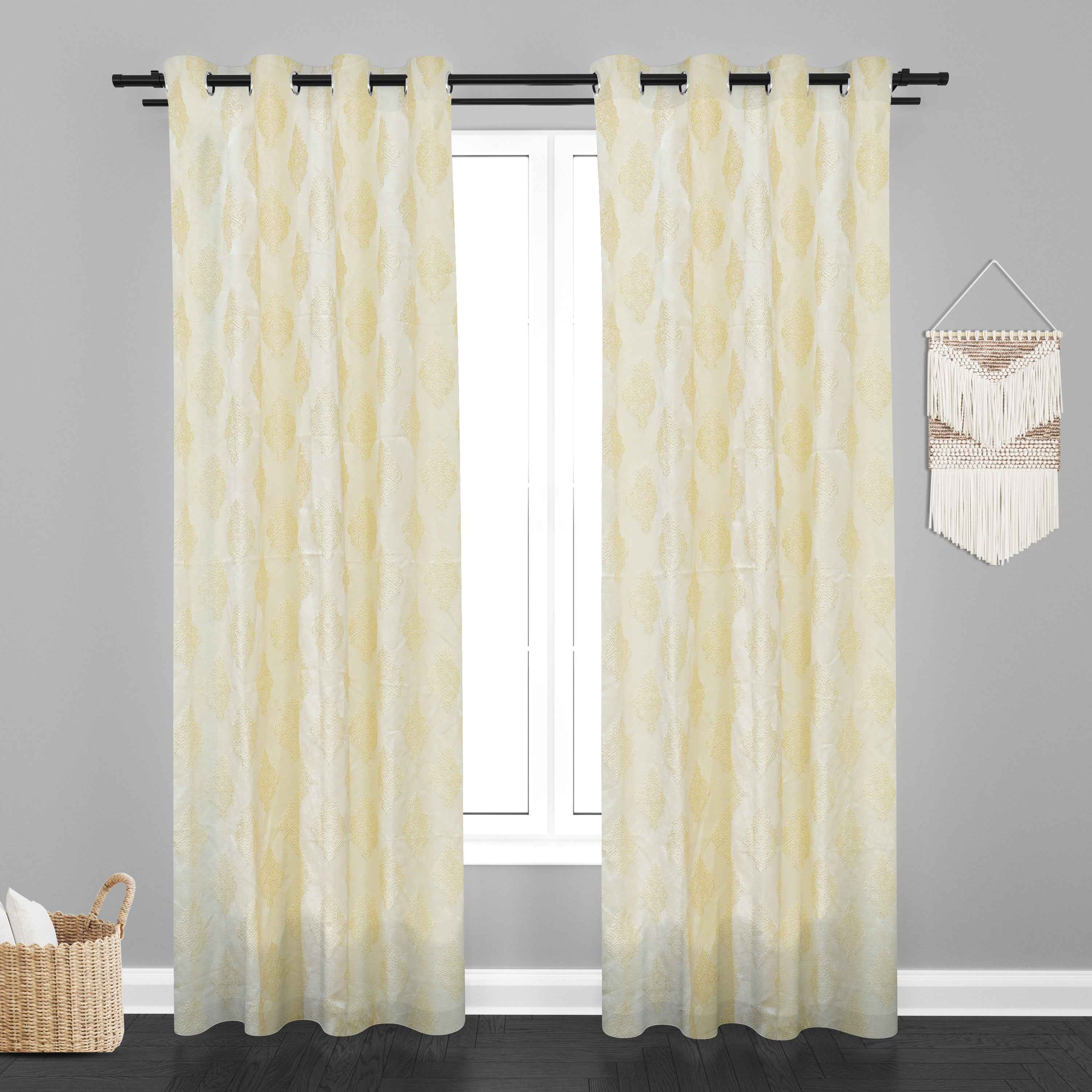 Manila  Damask Design Jaquard Fabric Curtain -Cream