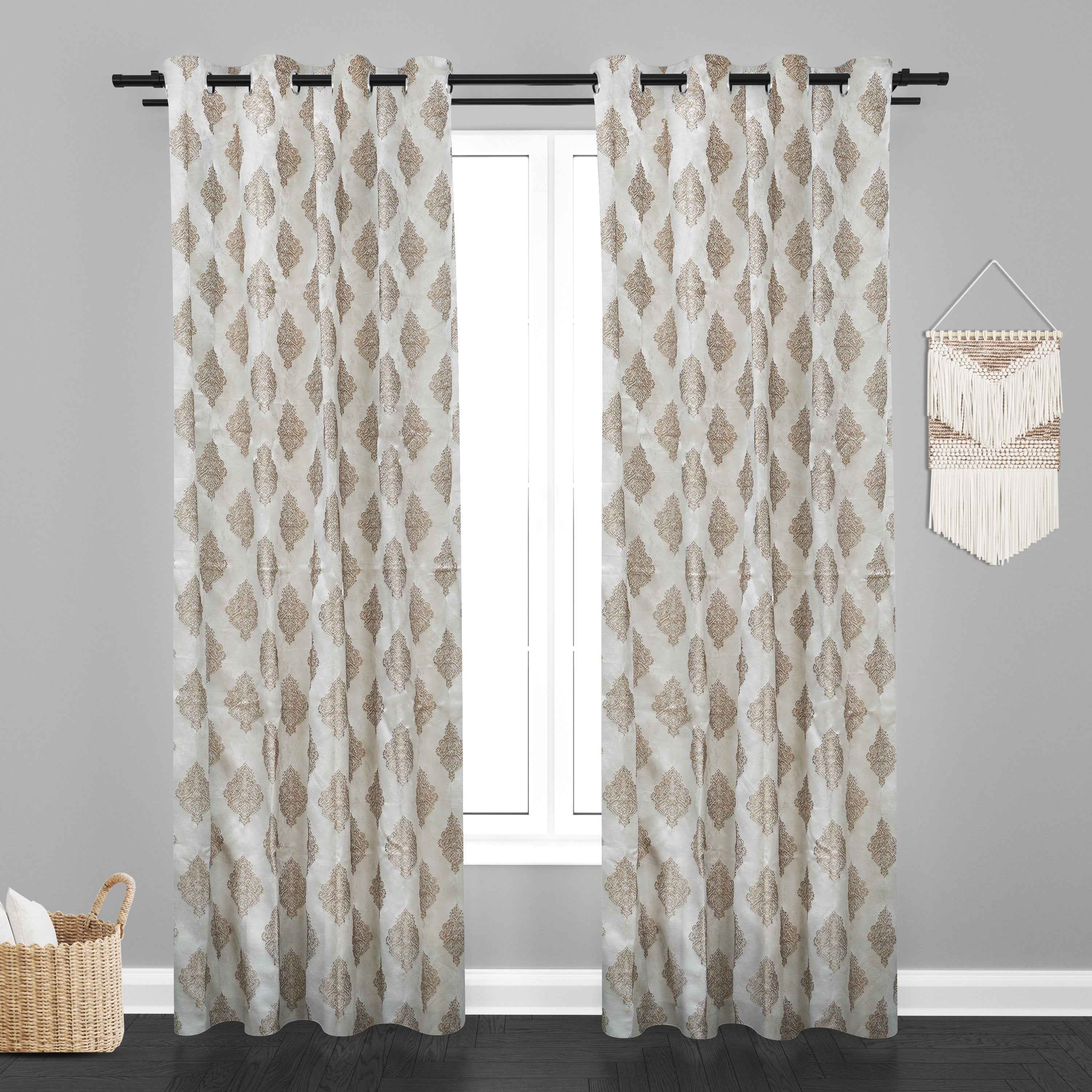 Manila  Damask Design Jaquard Fabric Curtain -Light Brown