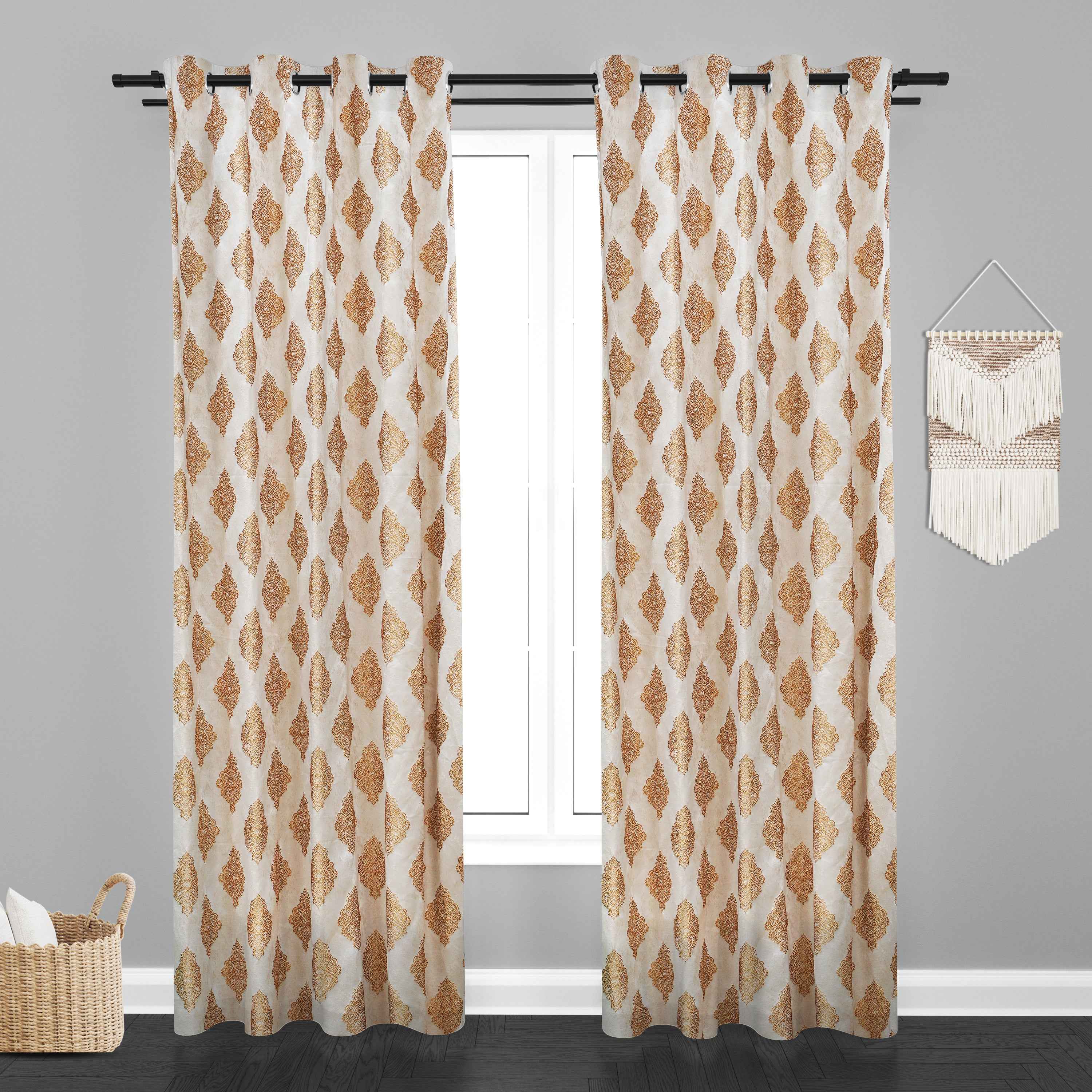 Manila  Damask Design Jaquard Fabric Curtain -Beige