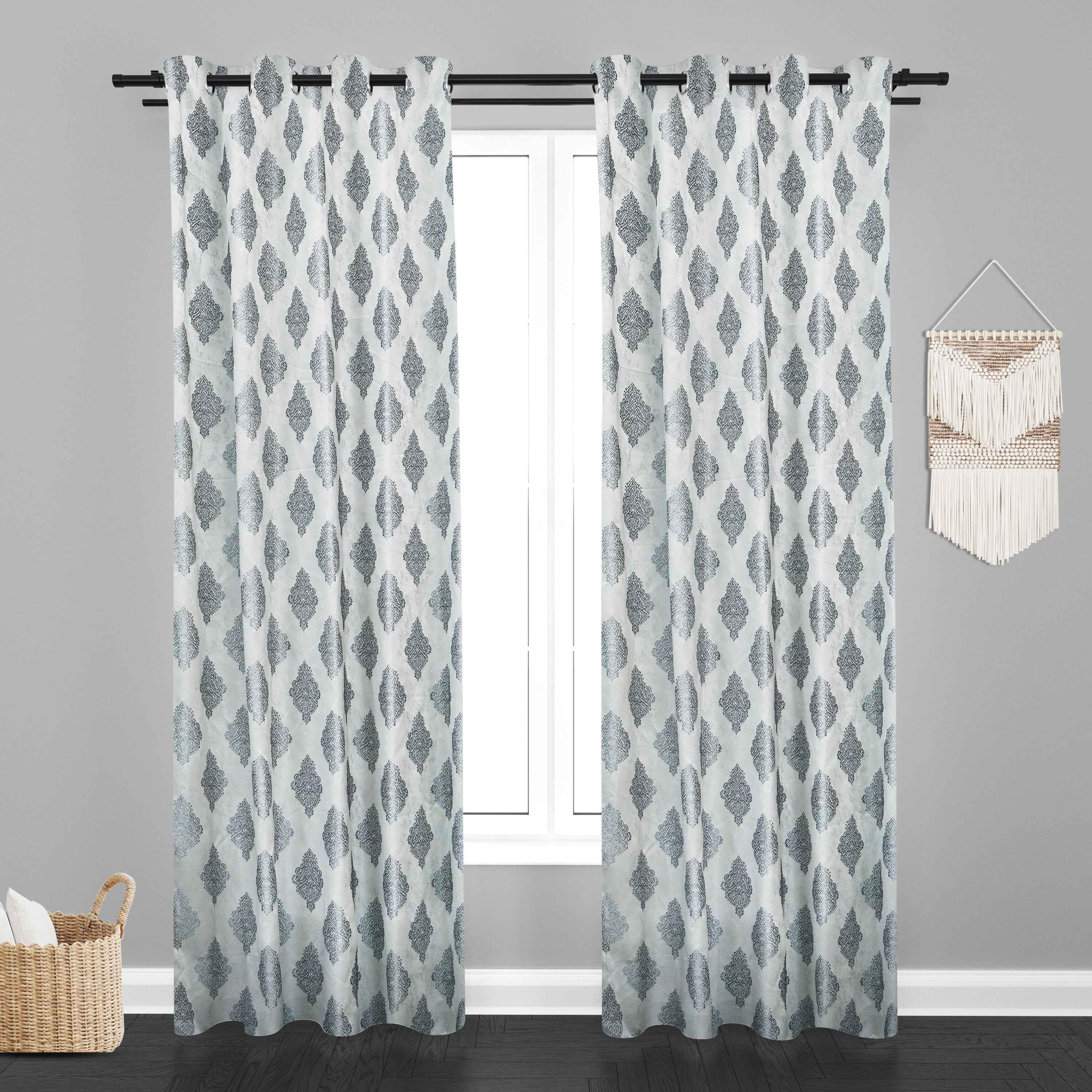 Manila  Damask Design Jaquard Fabric Curtain -Grey