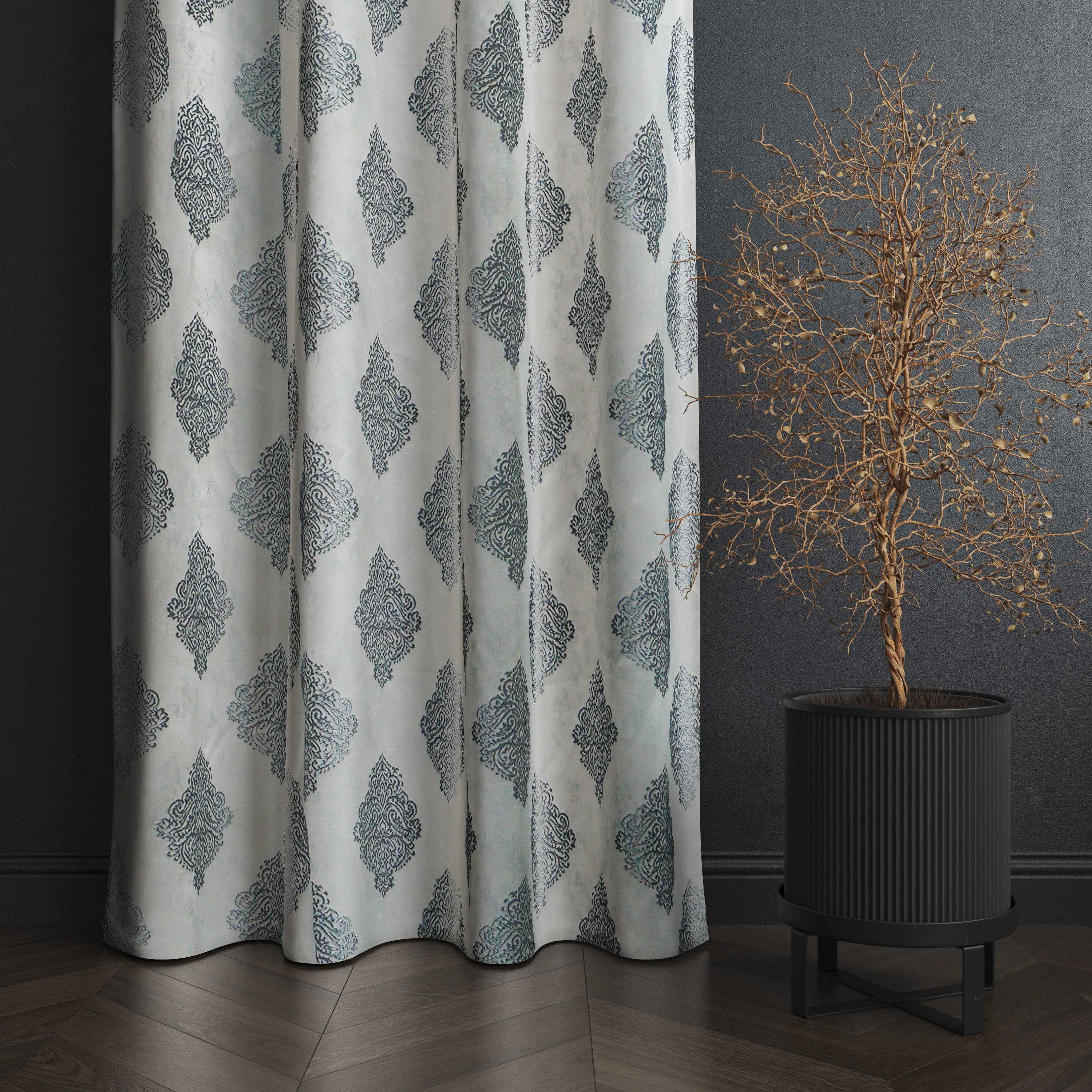 Manila  Damask Design Jaquard Fabric Curtain -Grey