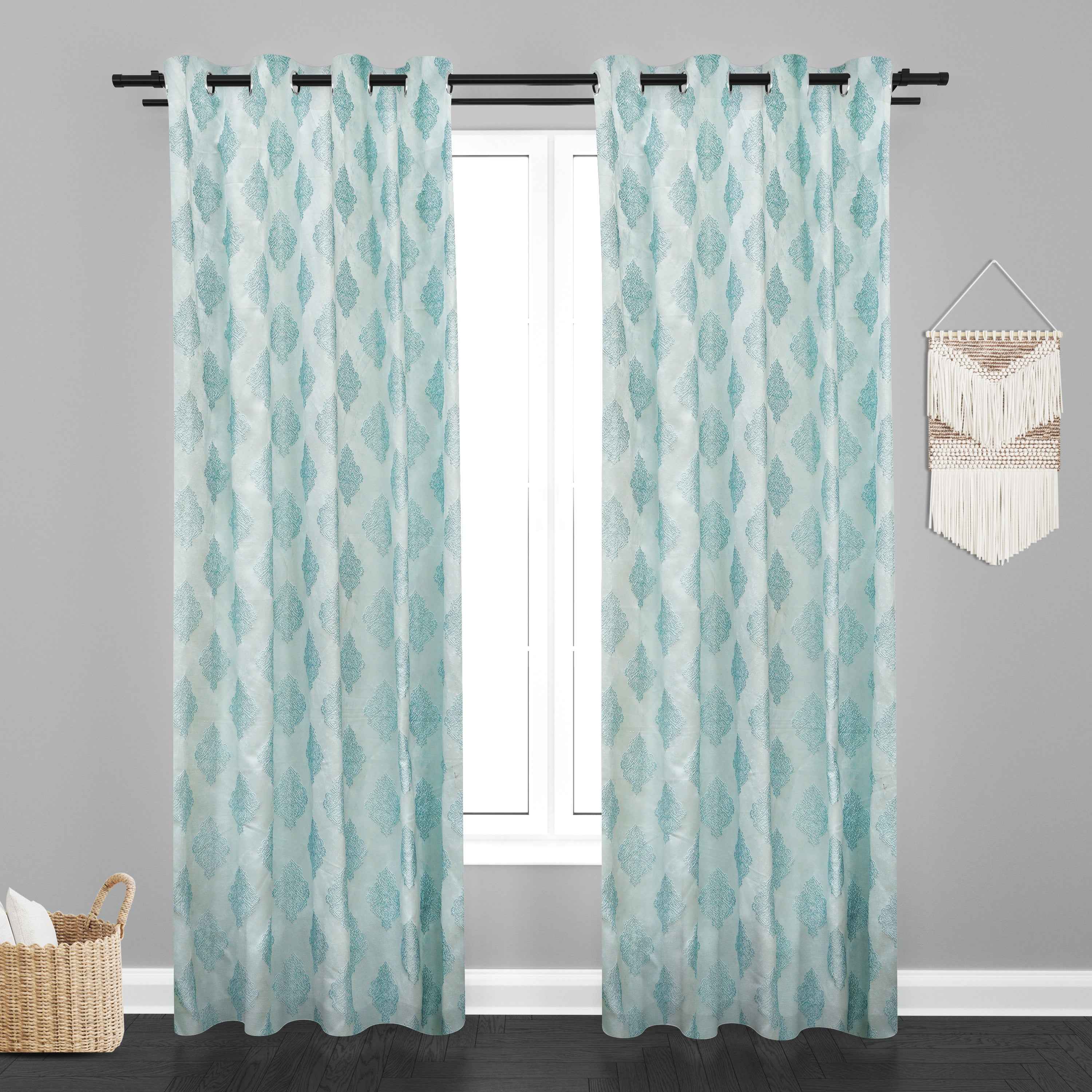Manila  Damask Design Jaquard Fabric Curtain -Sky Blue