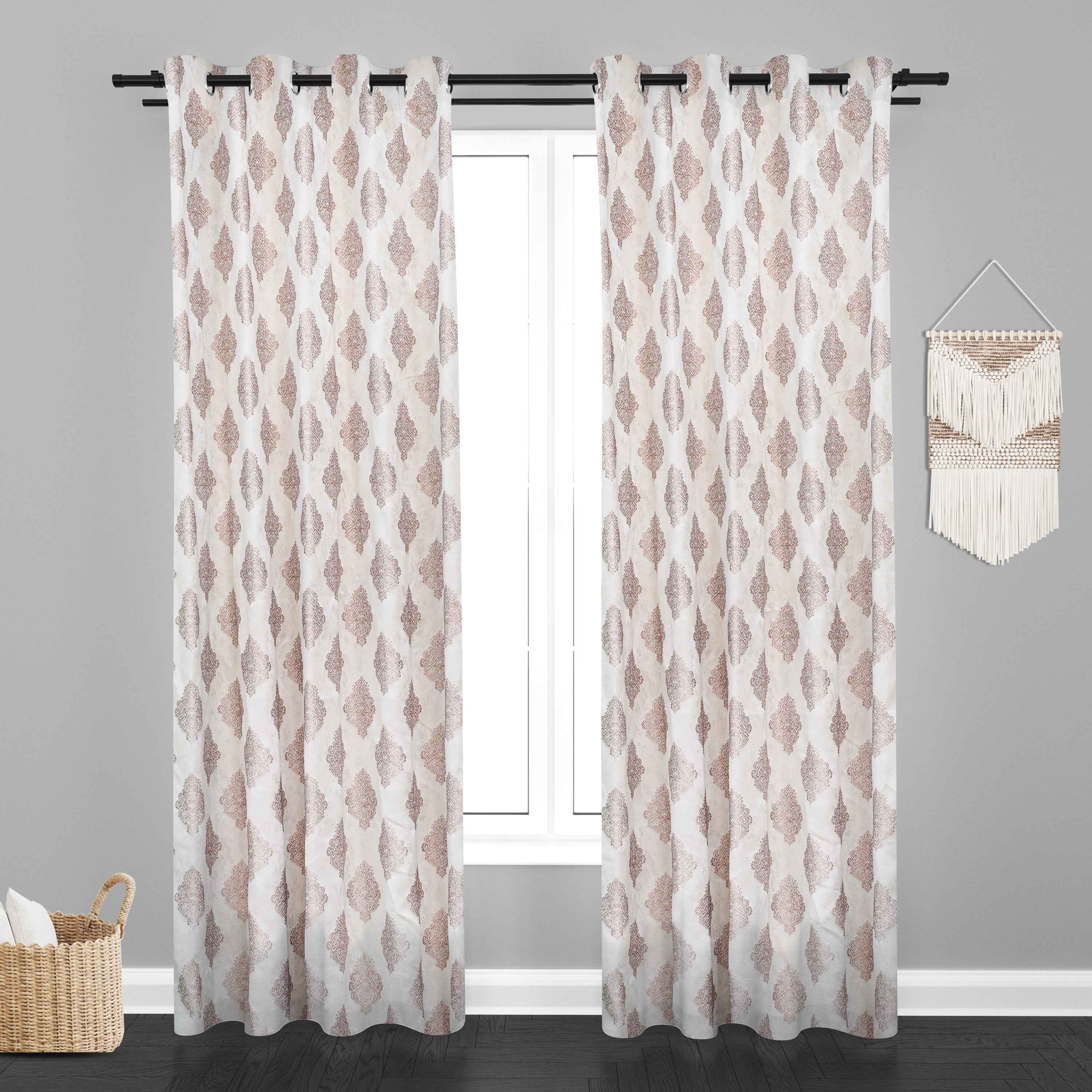 Manila  Damask Design Jaquard Fabric Curtain -Peach