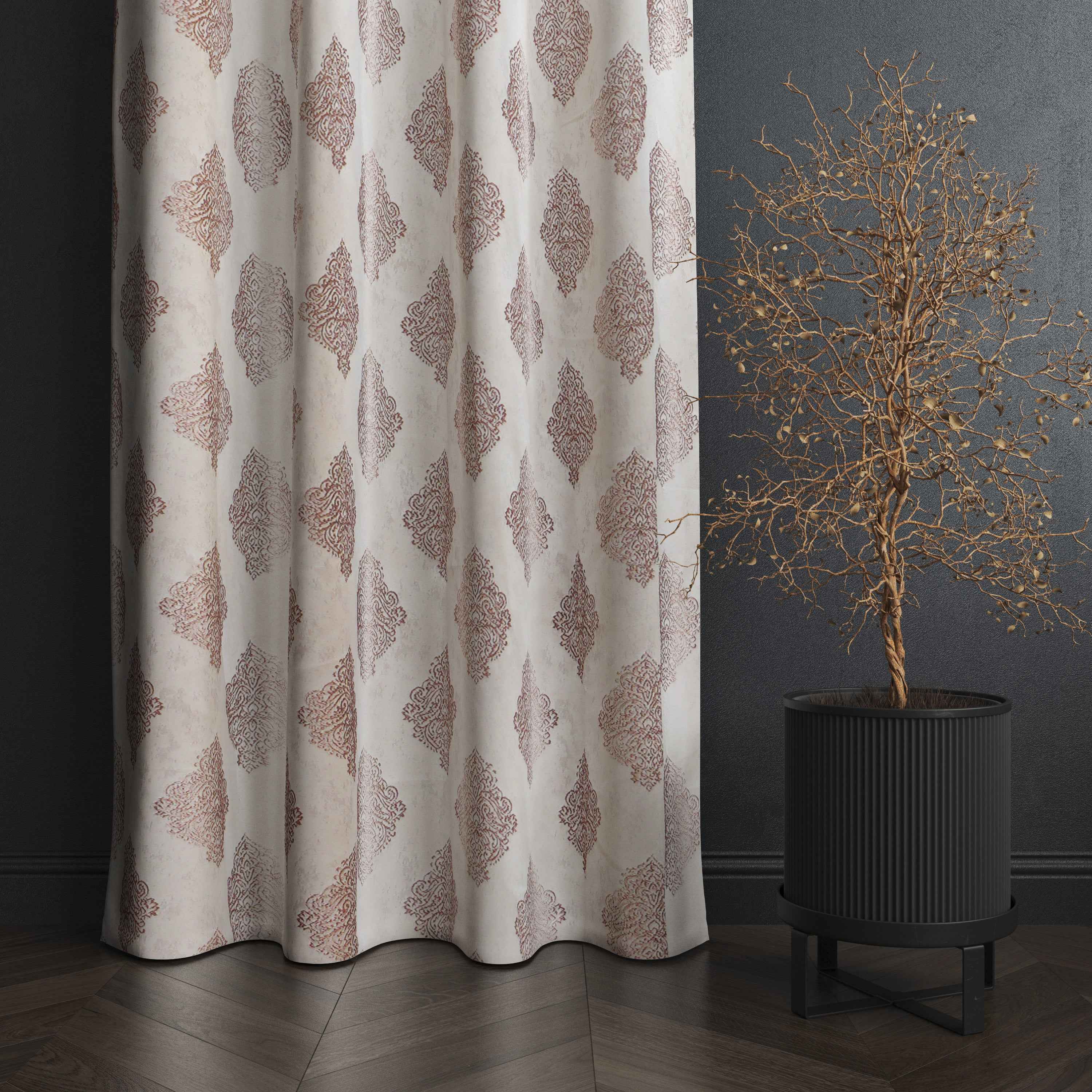Manila  Damask Design Jaquard Fabric Curtain -Peach