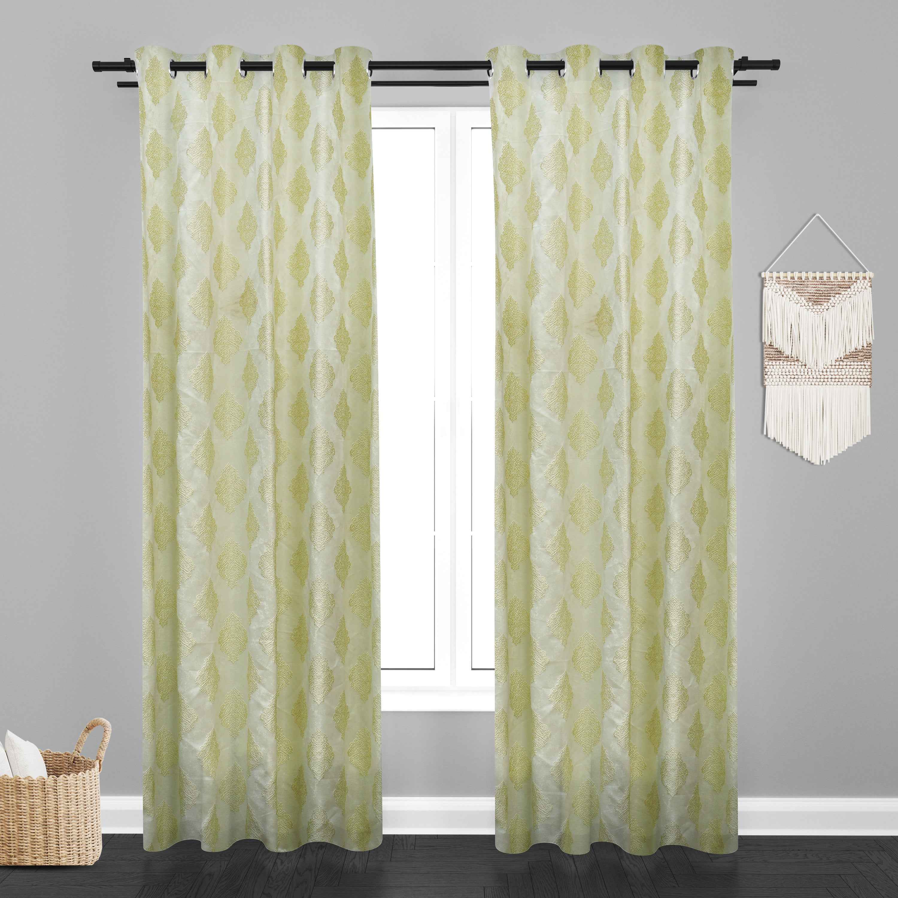 Manila  Damask Design Jaquard Fabric Curtain -Light Green