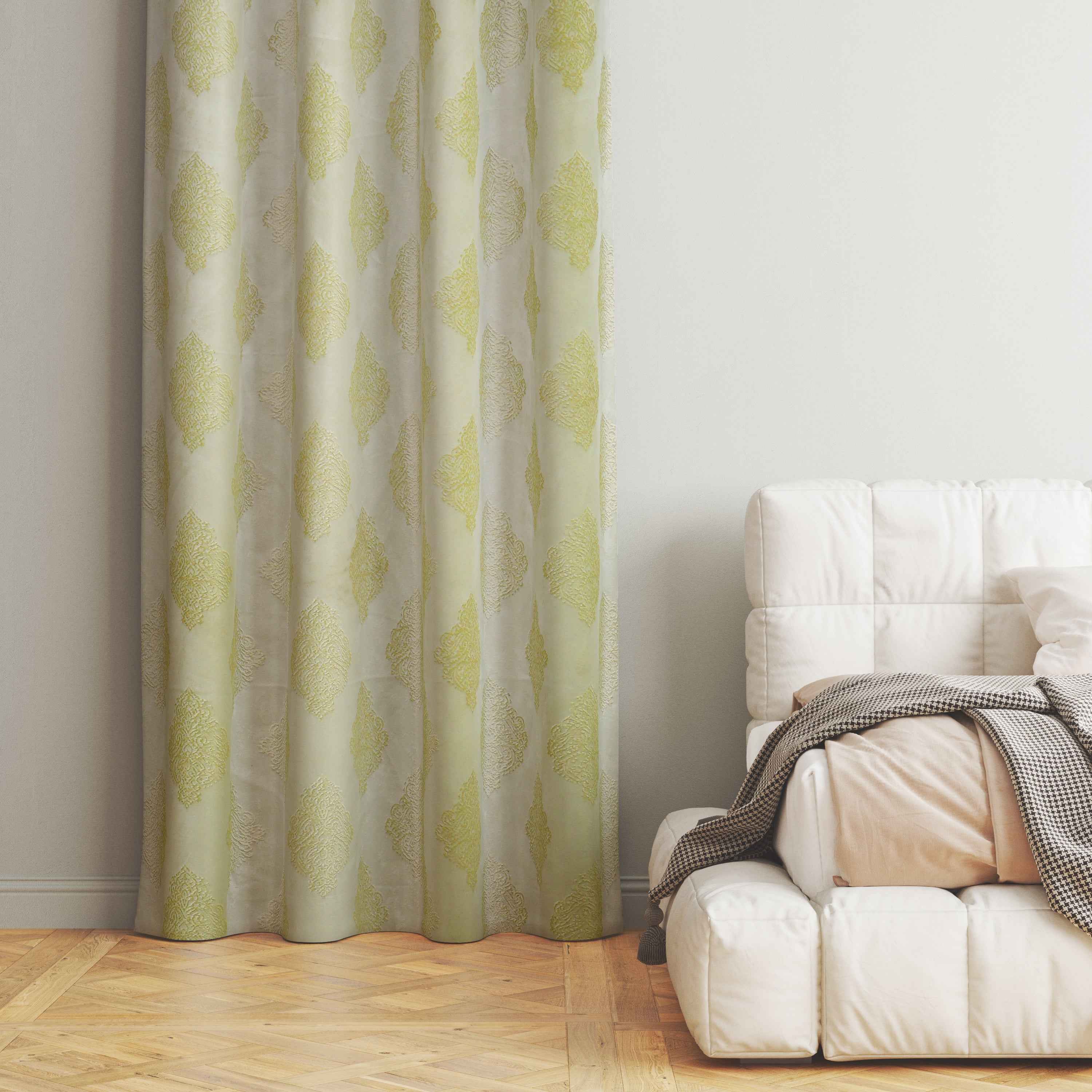 Manila  Damask Design Jaquard Fabric Curtain -Light Green