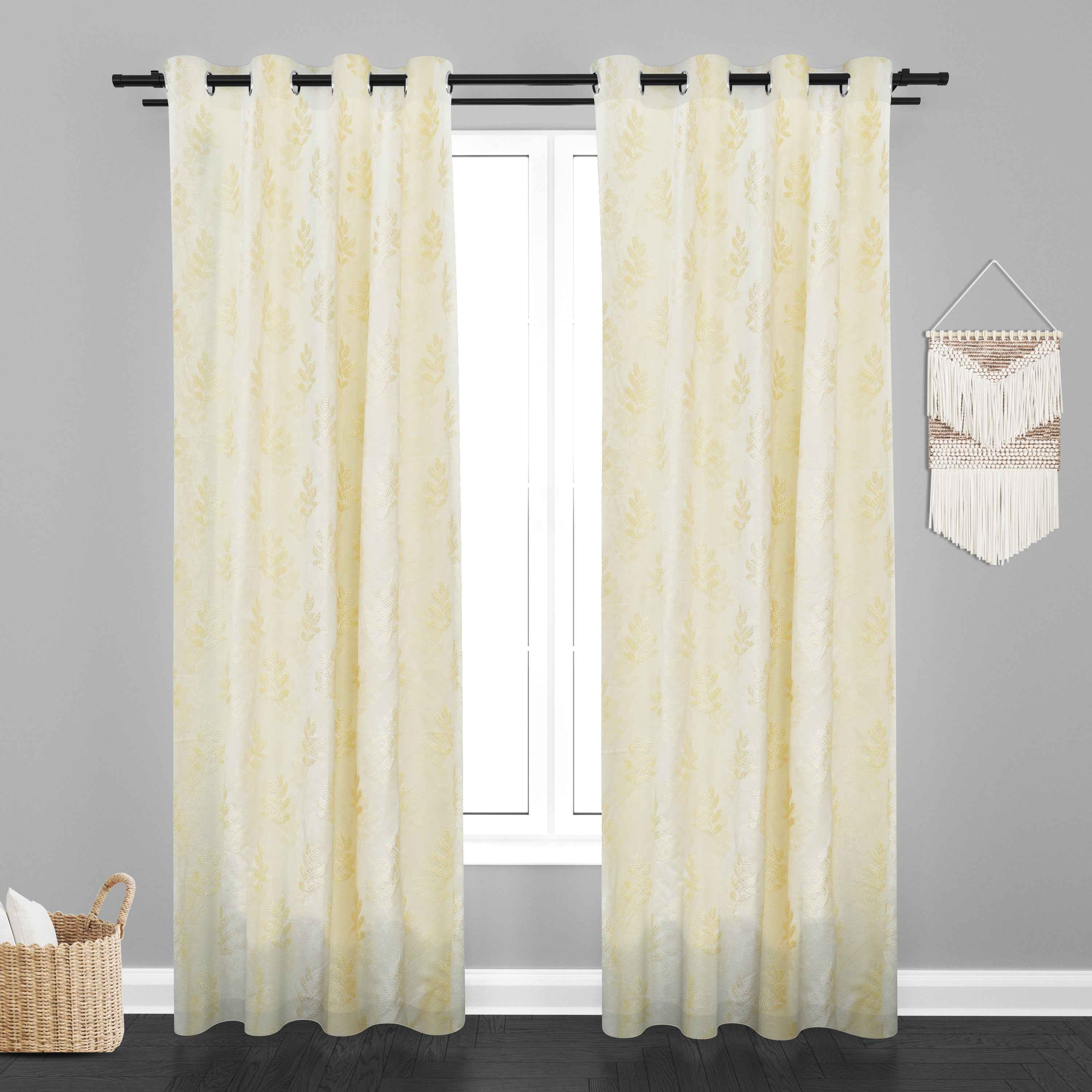 Manila  Floral Design Jaquard Fabric Curtain -Cream