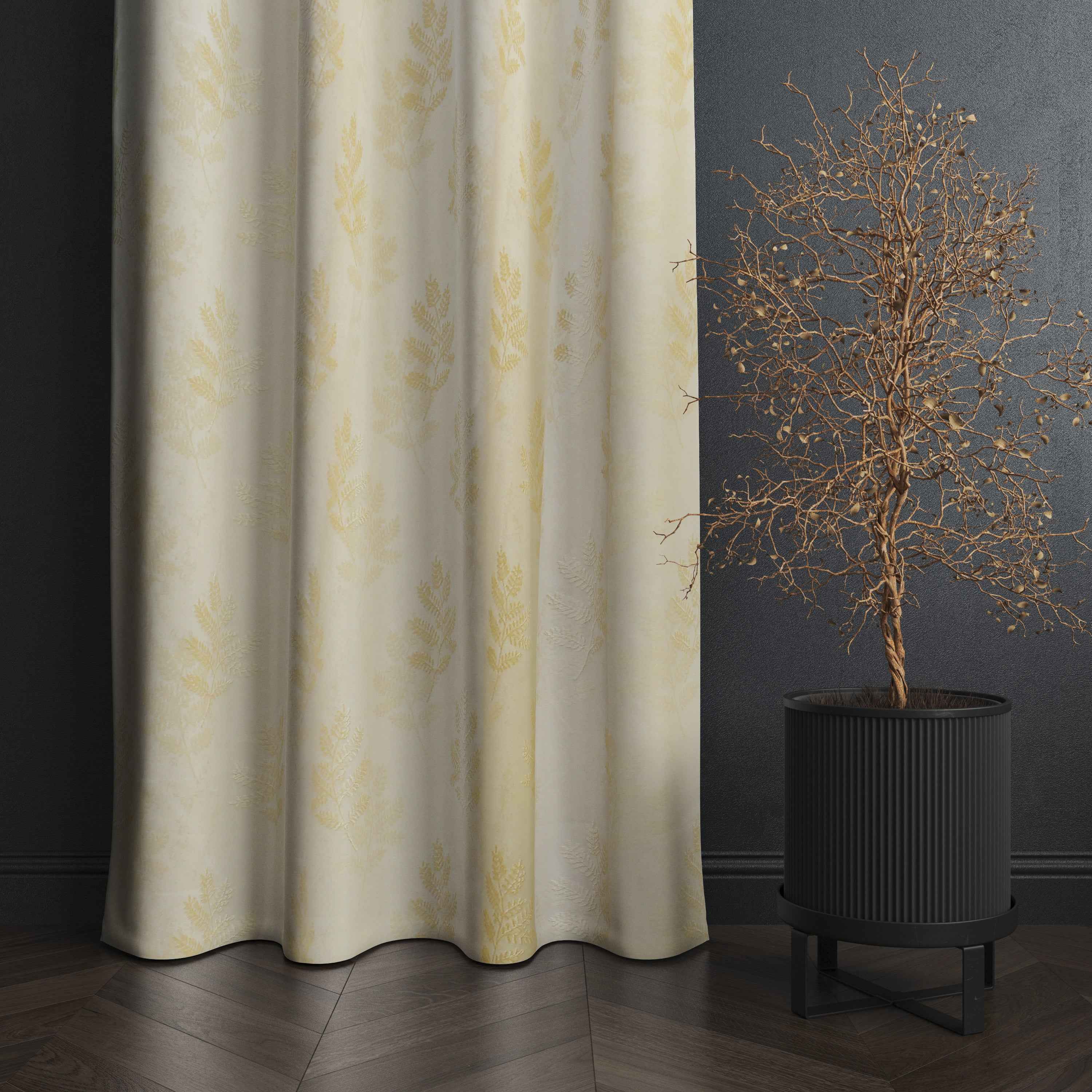 Manila  Floral Design Jaquard Fabric Curtain -Cream