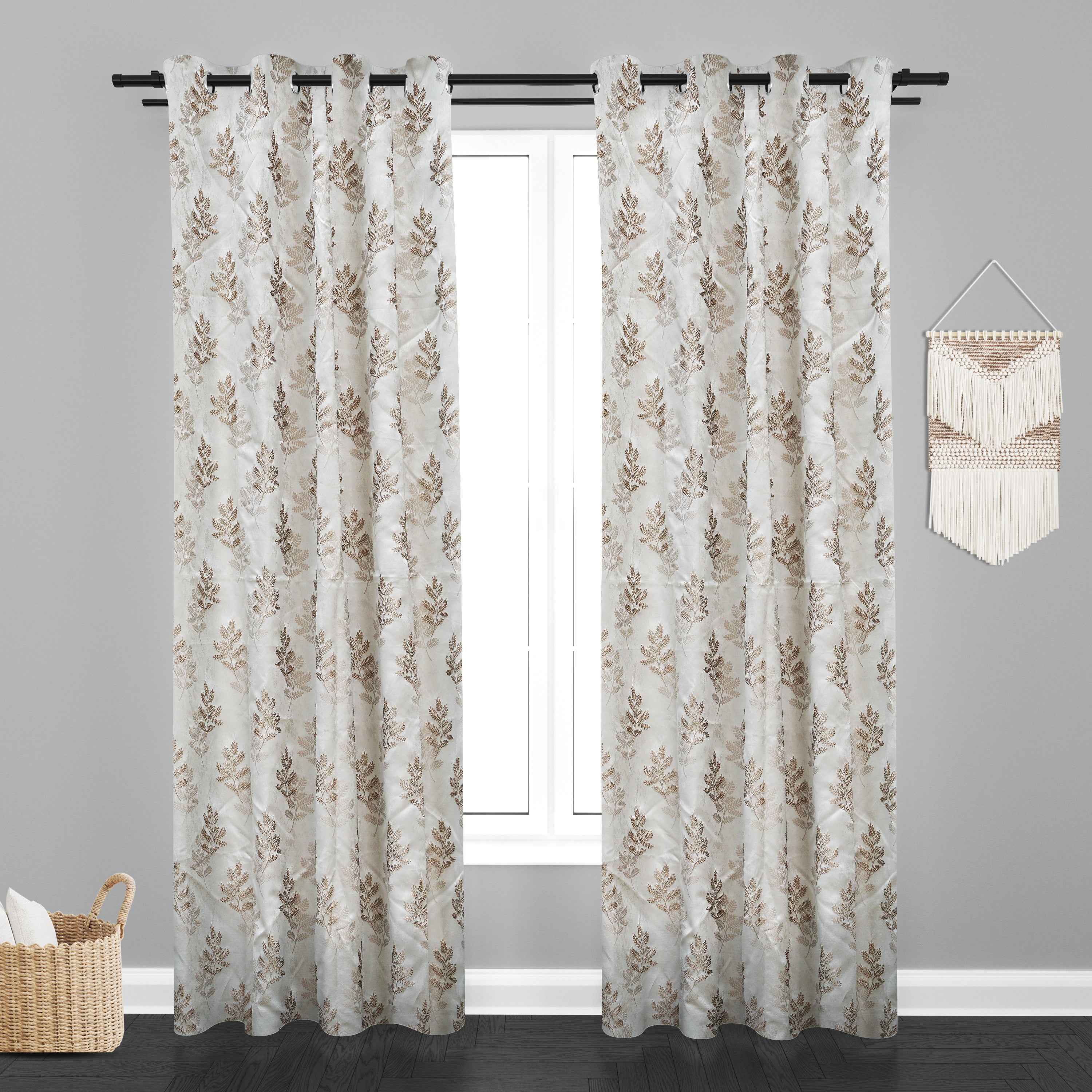 Manila  Floral Design Jaquard Fabric Curtain -Light Brown