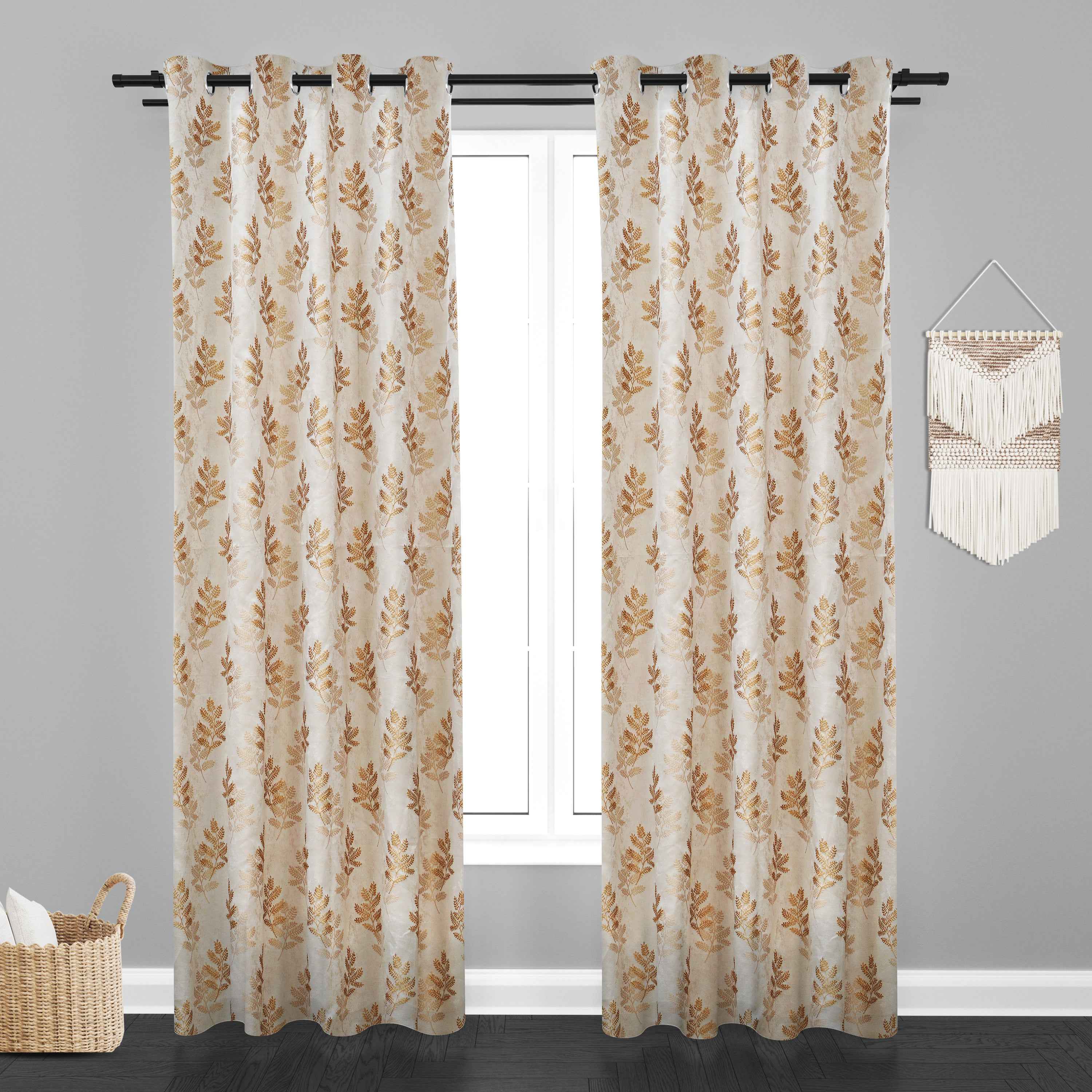 Manila  Floral Design Jaquard Fabric Curtain -Beige