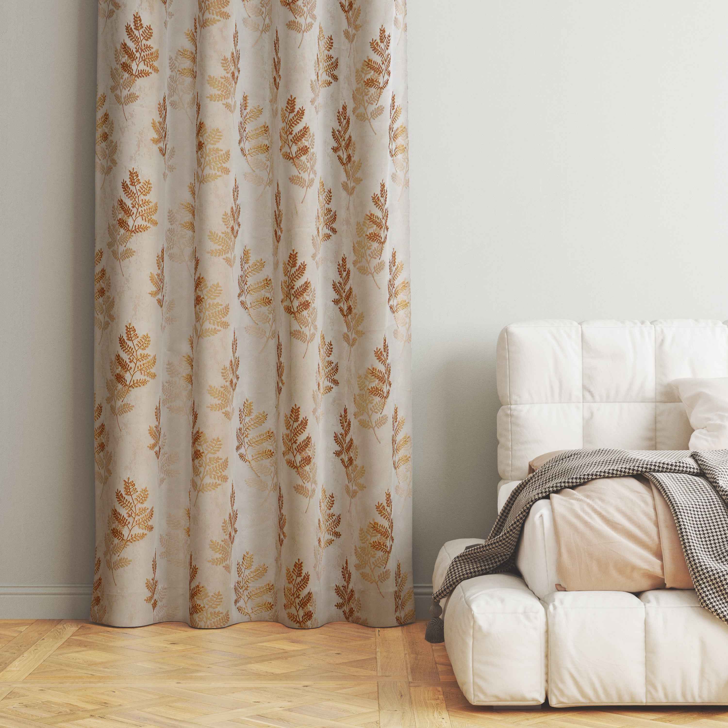 Manila  Floral Design Jaquard Fabric Curtain -Beige